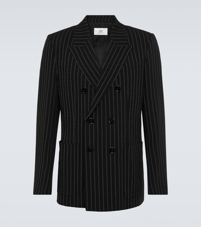 Pinstripe double-breasted wool blazer 1