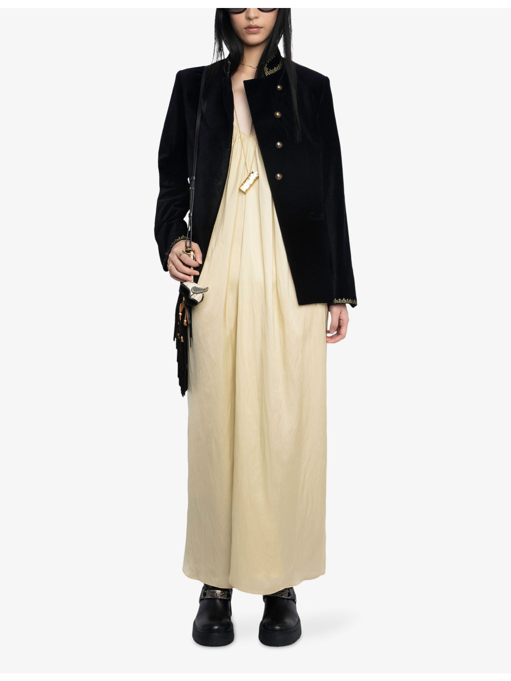 V-Neck Sleeveless Satin Maxi Dress - 2