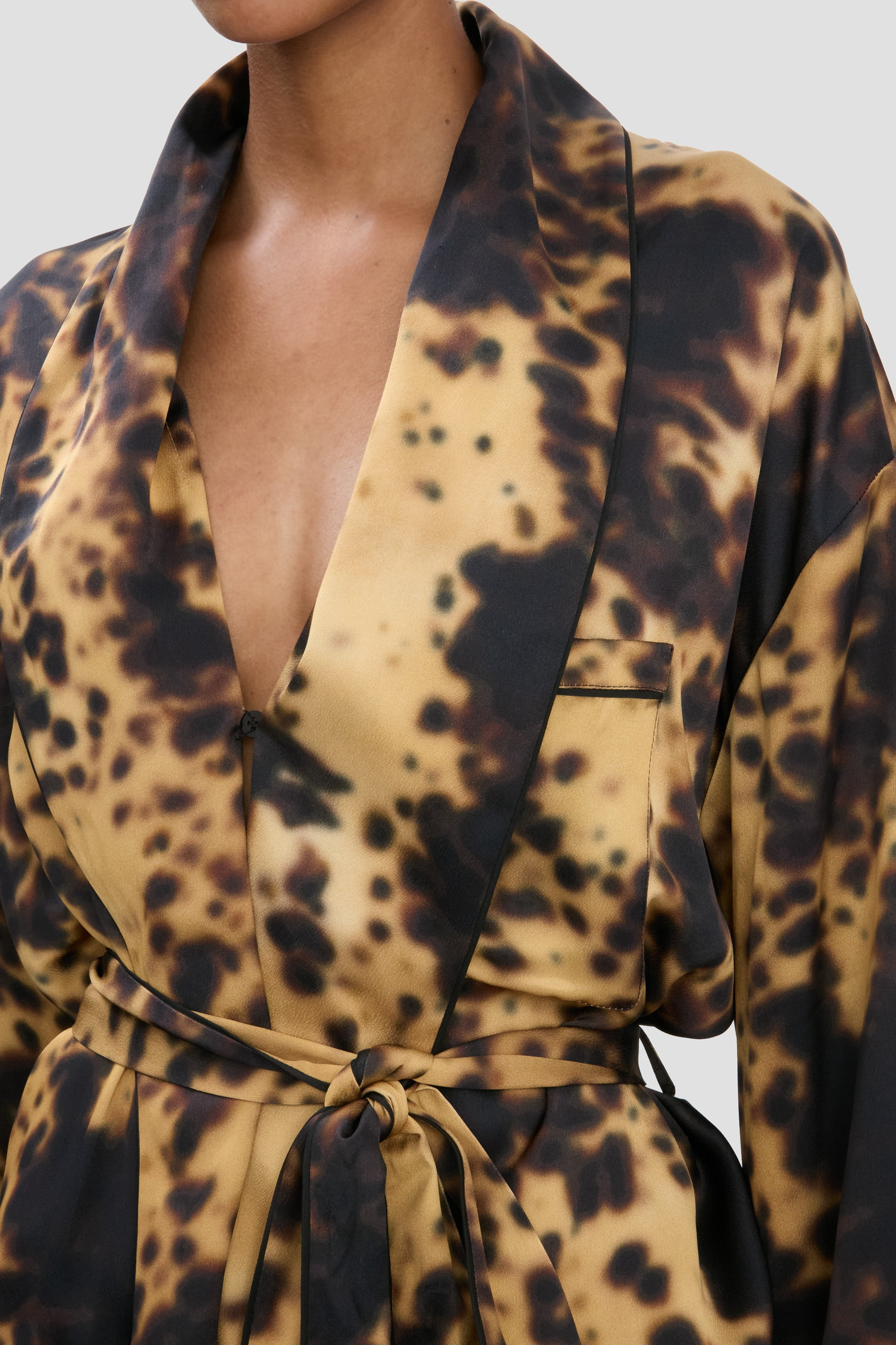 Pyjama Wrap Blouse In Olive Brown Print - 4
