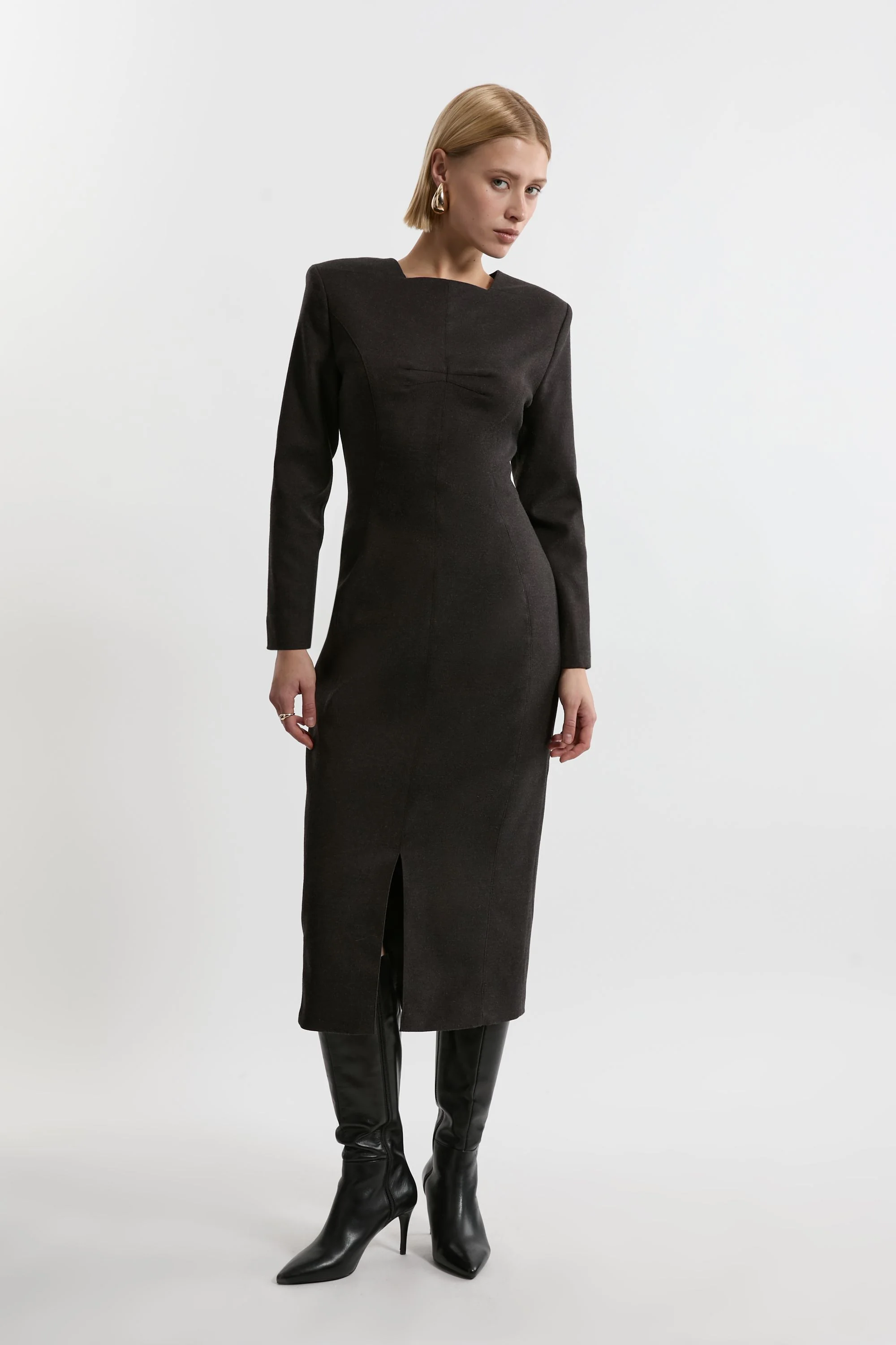 Flannel Fitted Tailored Midi Dress - 1