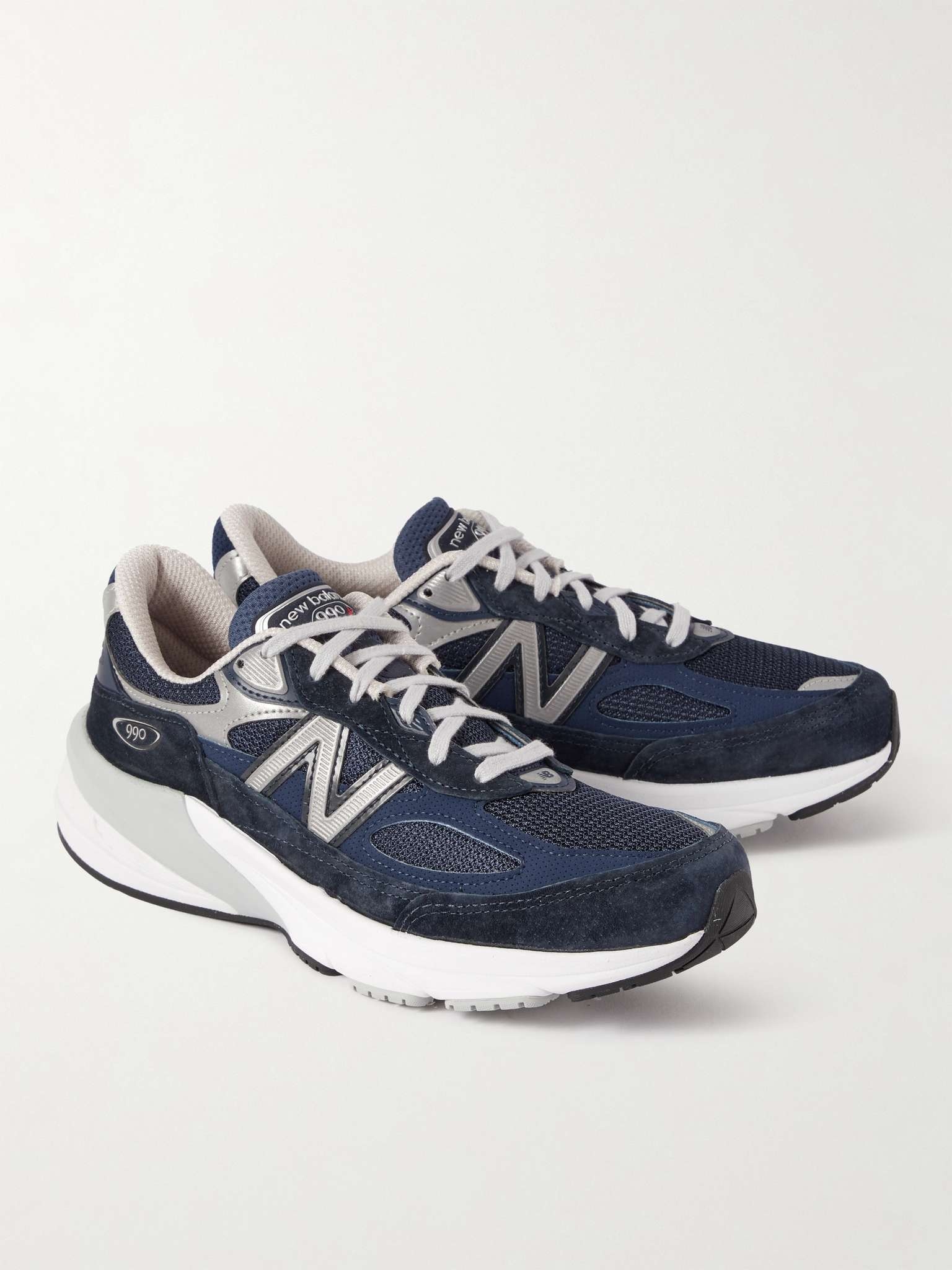 990 V6 Leather-Trimmed Suede and Mesh Sneakers - 4