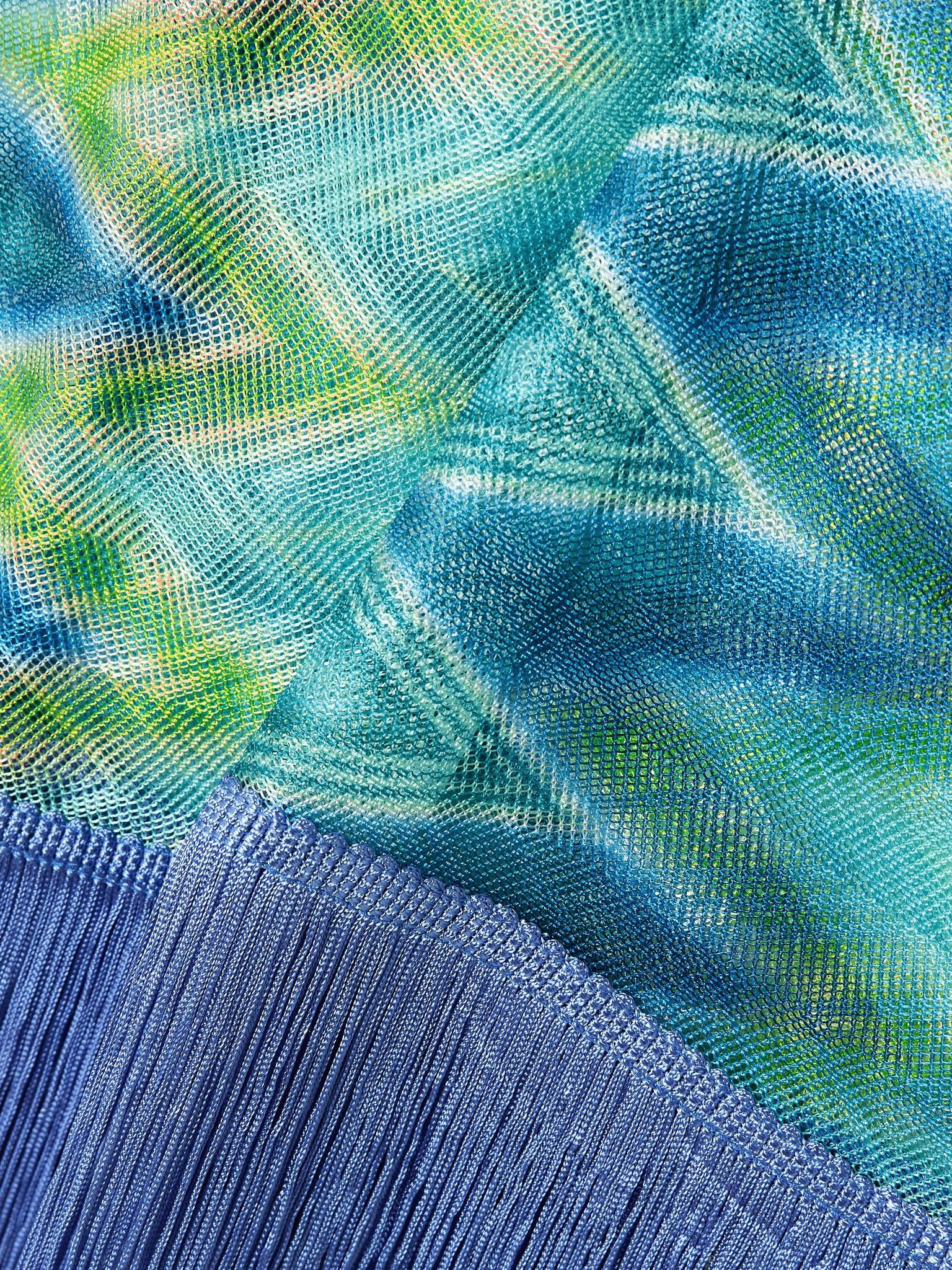 Fringed printed crochet-knit mini wrap skirt Turquoise - 4