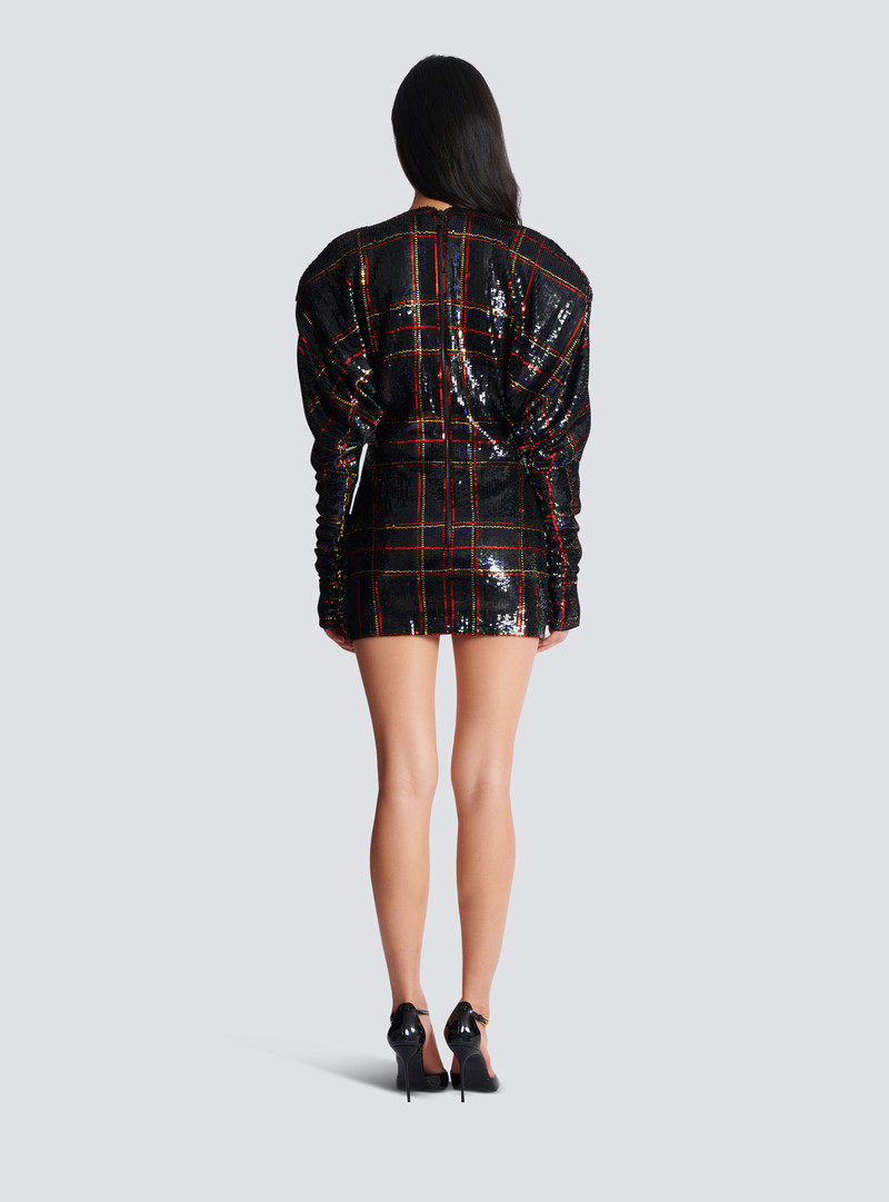 Short embroidered plaid dress 4
