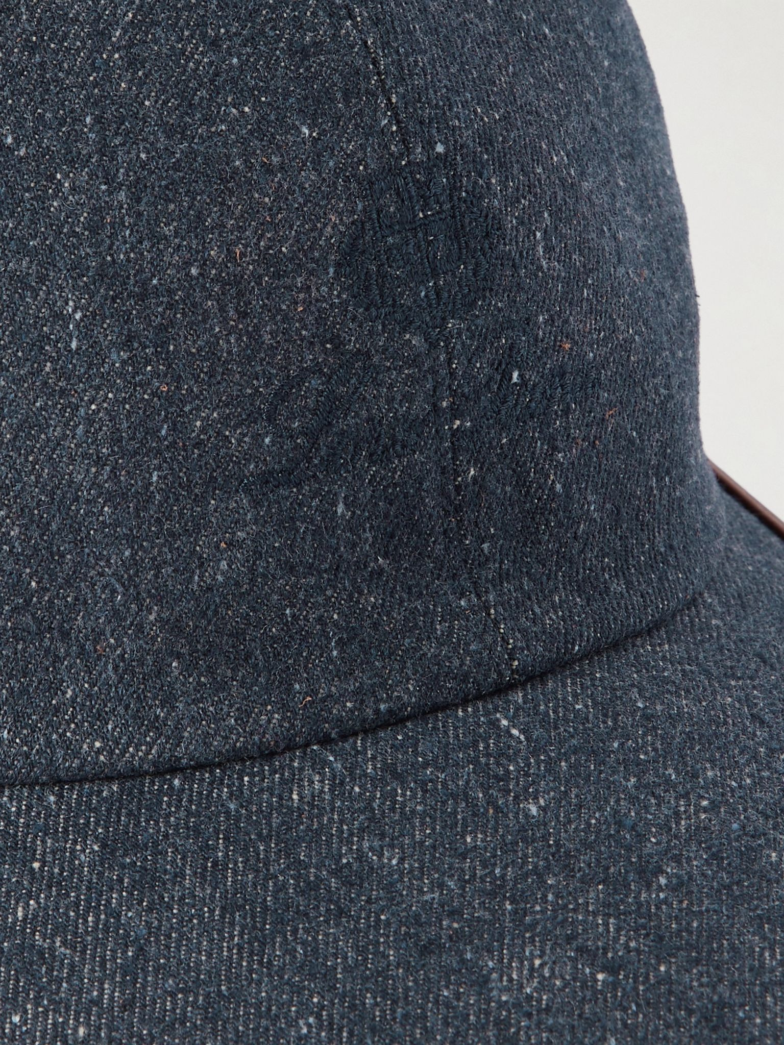 Leather-Trimmed Logo-Embroidered Denim Baseball Cap Blue - 4