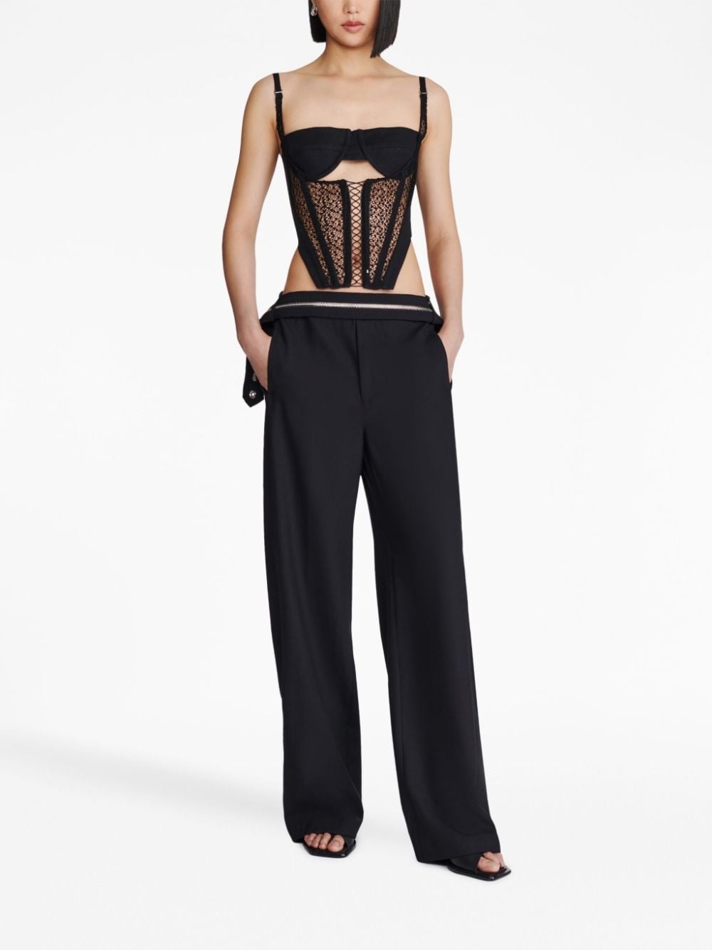 zipped wool straight-leg trousers - 2