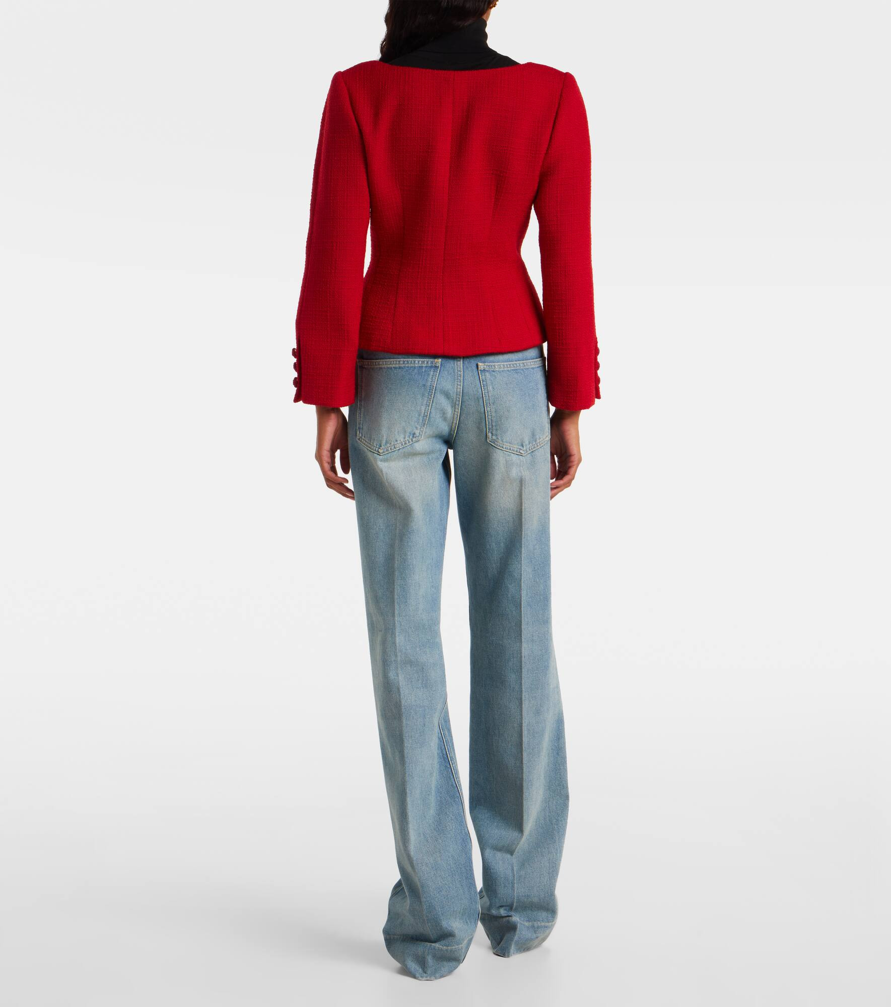 Bow-detail cropped wool-blend tweed jacket - 3