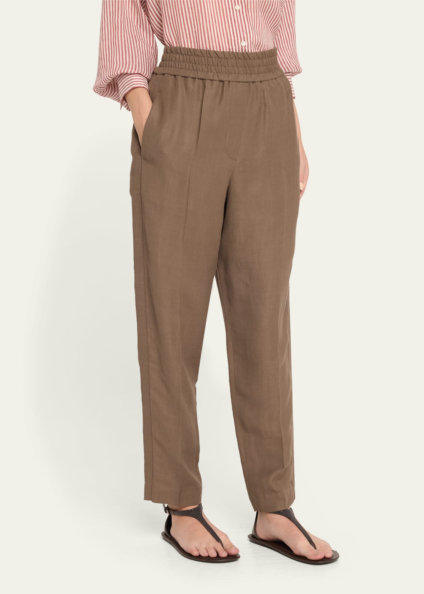 Elasticized Waist Fluid Linen Pants - 4