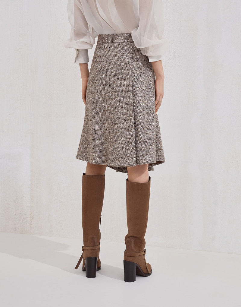 Brunello Cucinelli Flecked virgin wool and silk chevron kilt skirt with monili outlook