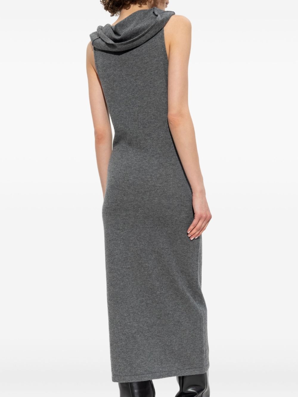 cowl-neck buttoned midi dress - 4