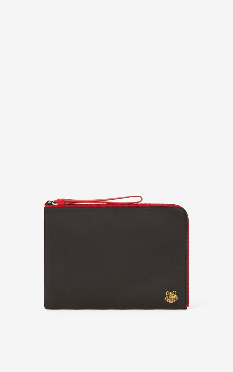 Large Tiger Crest leather clutch 1