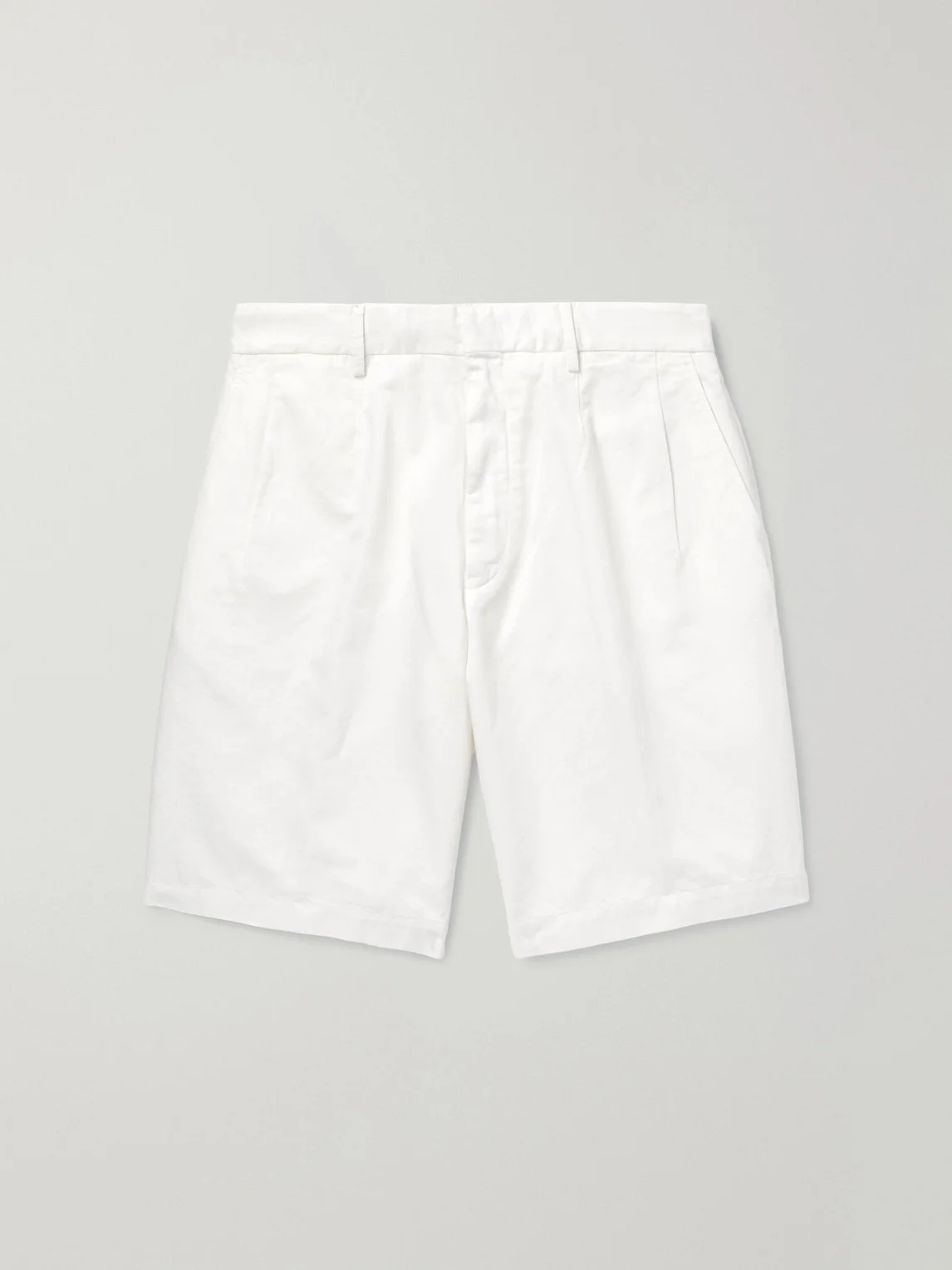 Straight-Leg Pleated Cotton and Linen-Blend Twill Shorts - 1