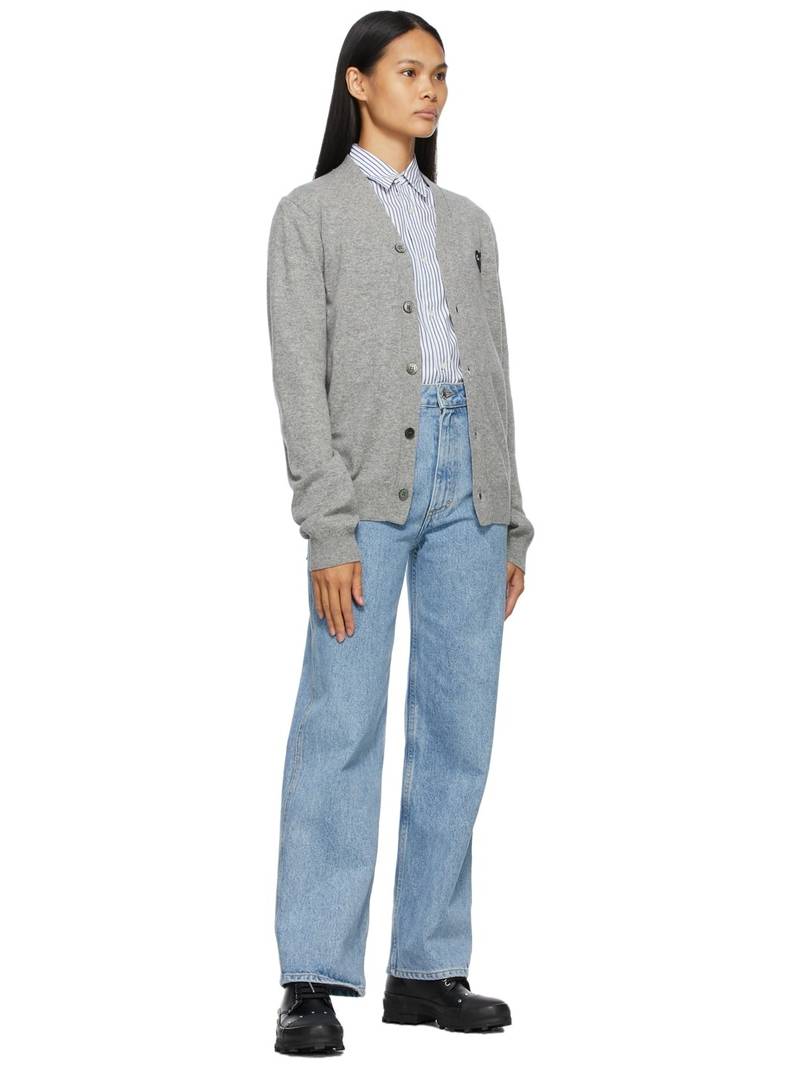 Comme des Garçons PLAY Grey & Black Heart Patch V-Neck Cardigan outlook