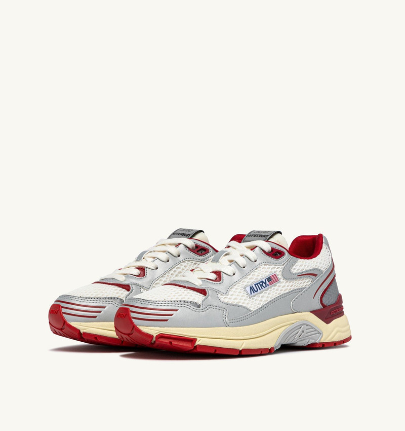 AUTRY HYPERWAY SNEAKERS IN WHITE SILVER AND RED SYNTHETIC LEATHER AND MESH outlook
