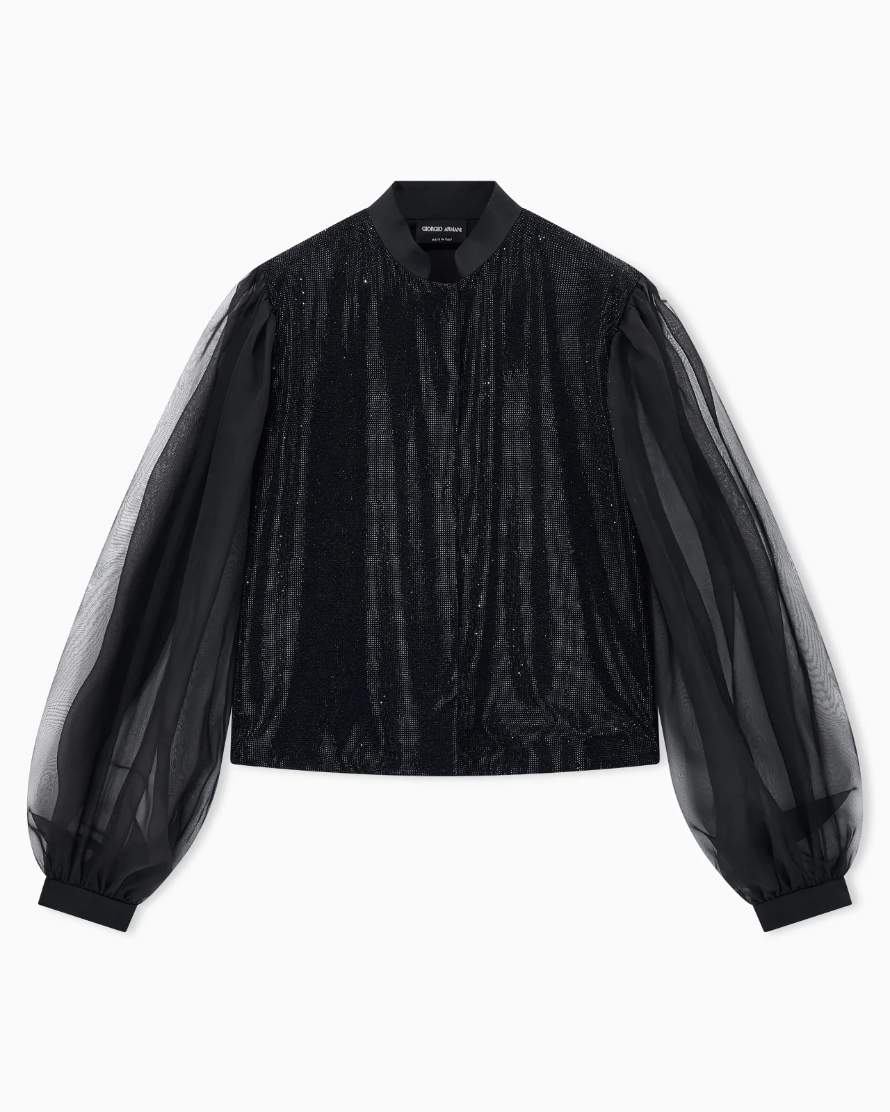 SATIN SHIRT WITH SILK ORGANZA SLEEVES AND FRONT RHINESTONES - 1