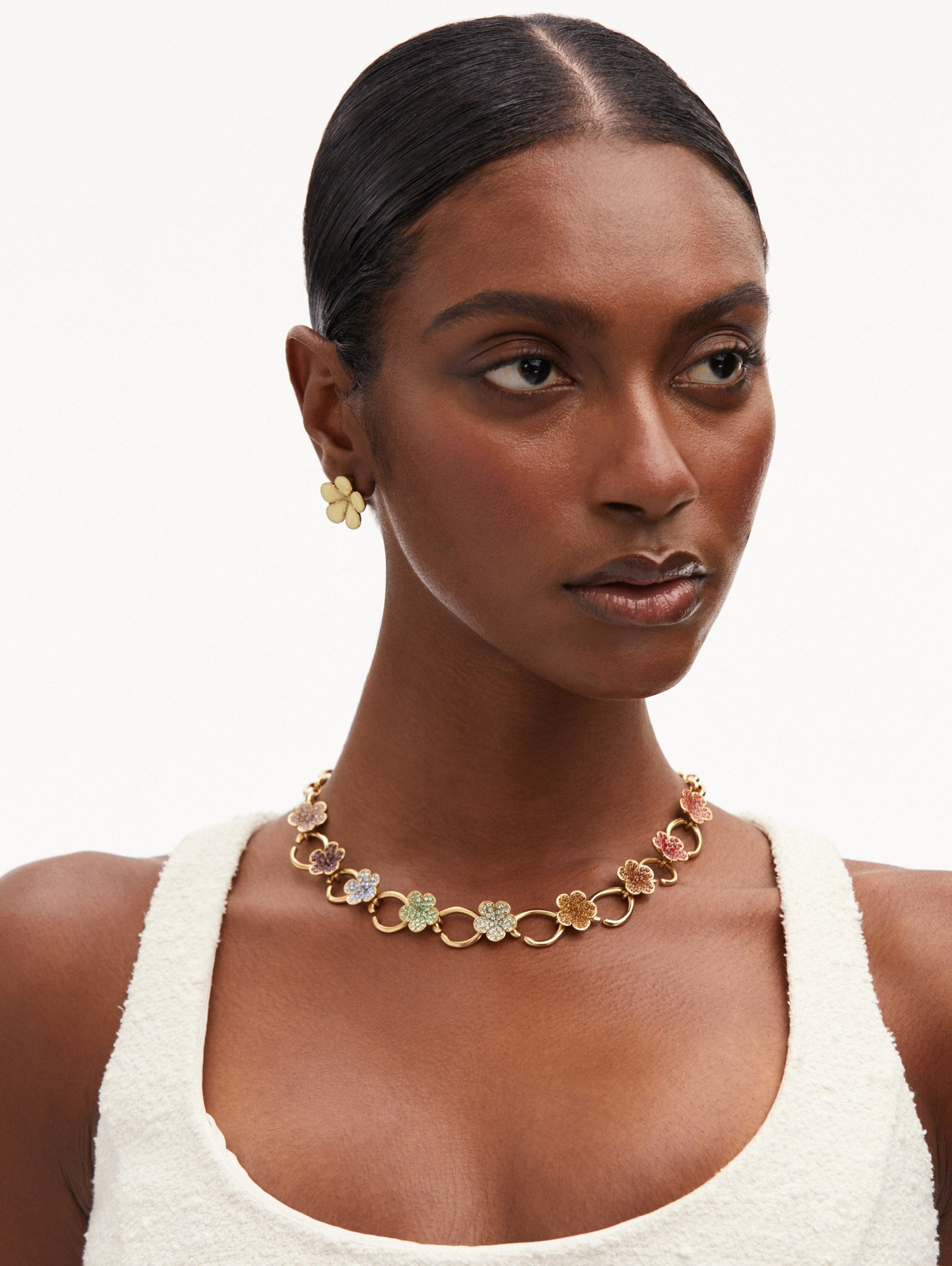 CRYSTAL FLOWER O CHAIN-LINK NECKLACE - 2