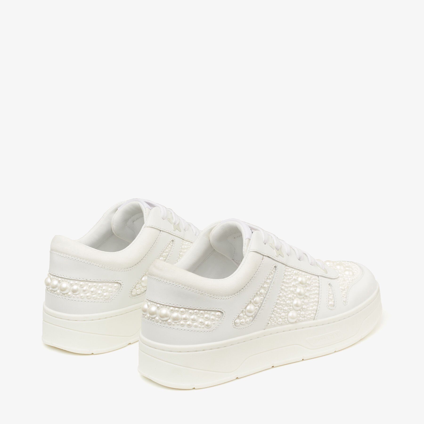 Hawaii/F
White Calf Leather and Canvas Low Top Trainers with Pearl Embellishment - 5