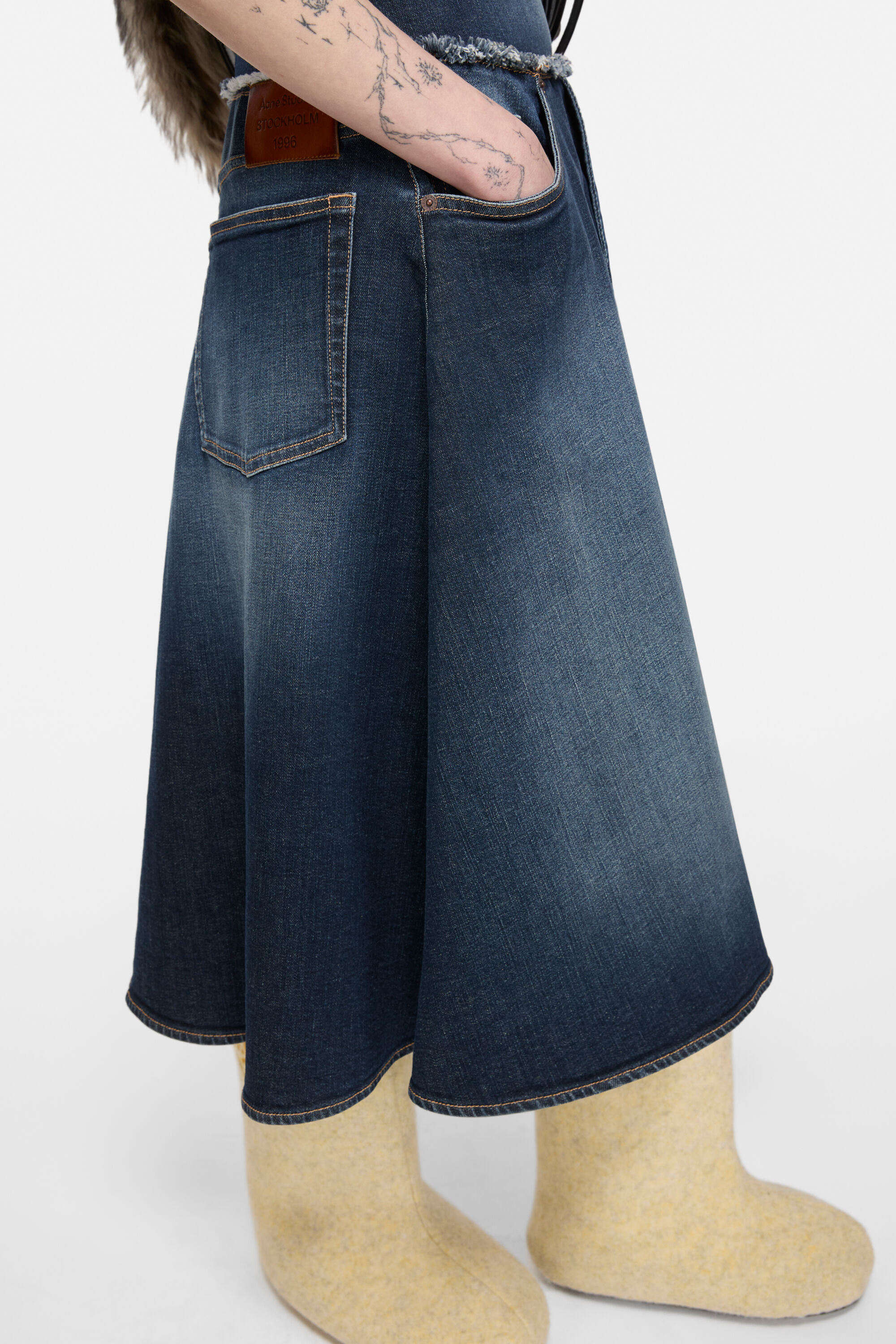 Layered denim midi dress - Dark Blue - 4