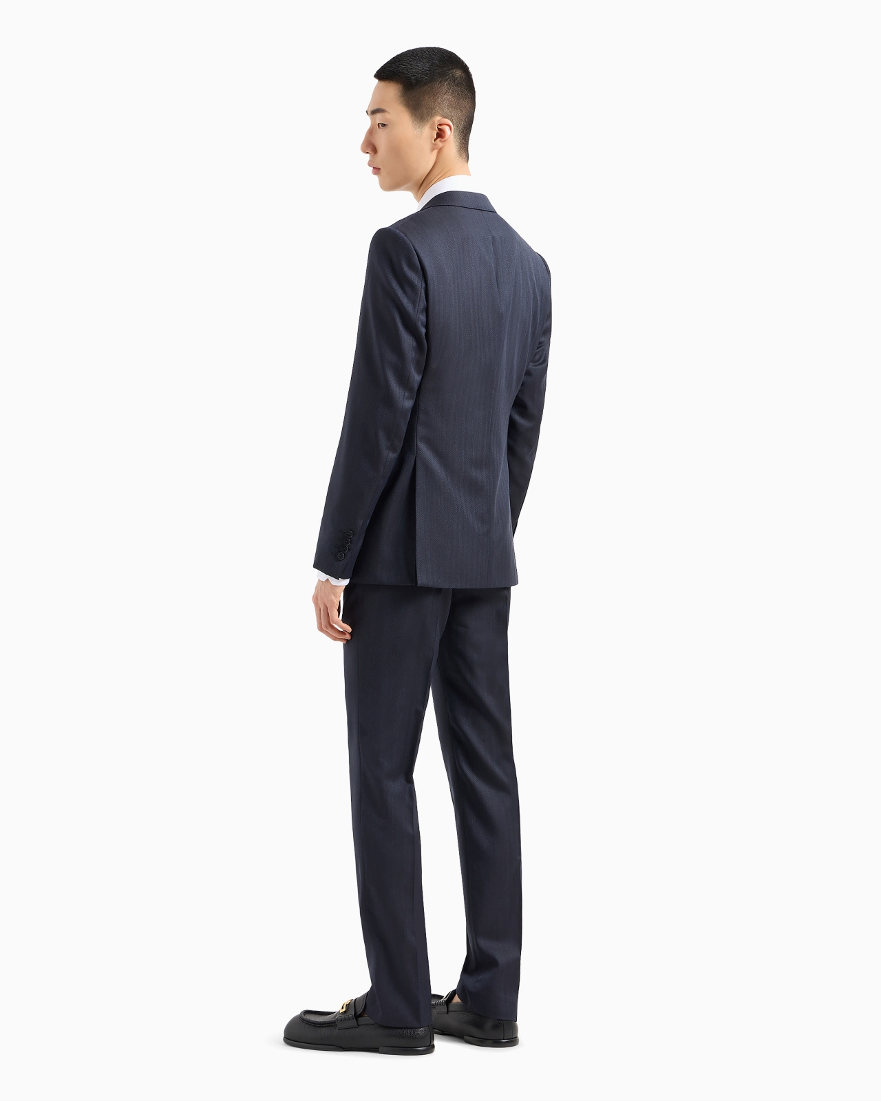 Single-breasted, slim-fit suit in superfine wool with a striped chevron motif - 3