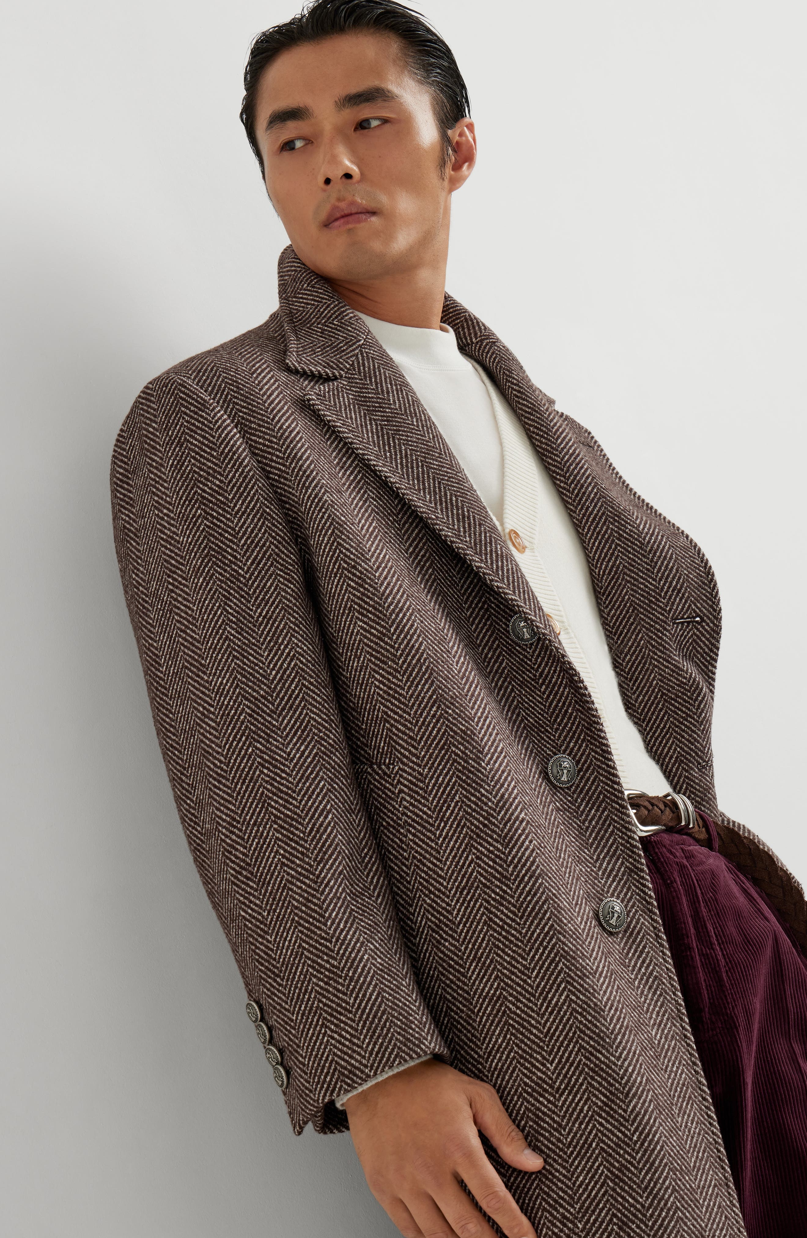 Brunello Cucinelli Chevron flannel coat in Brown at Nordstrom - 5