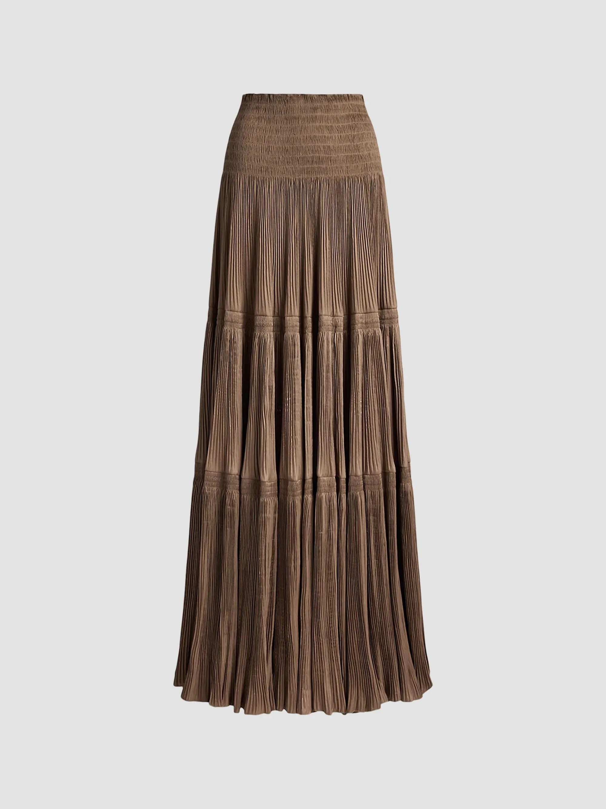 Women's Adeena Pleated Lamé Maxi Skirt - Taupe - 1