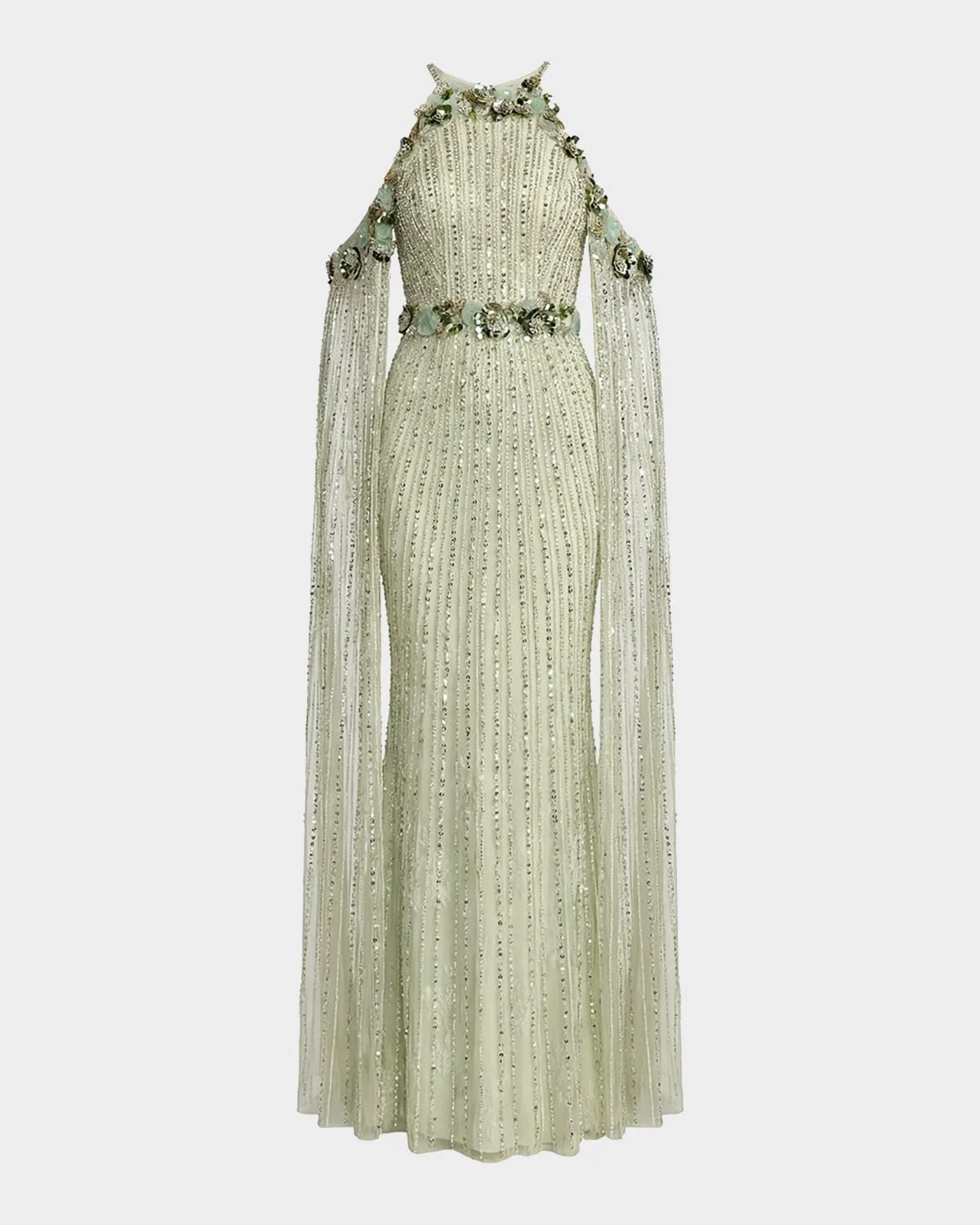 3D Floral Sequinned Trumpet Gown - 1