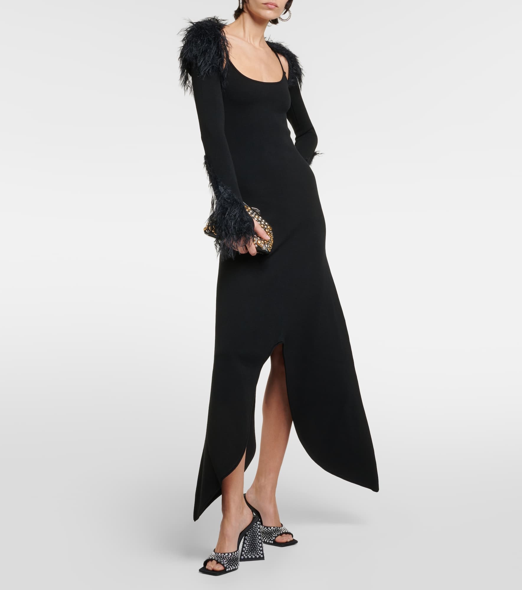 Feather-trimmed jersey midi dress - 2