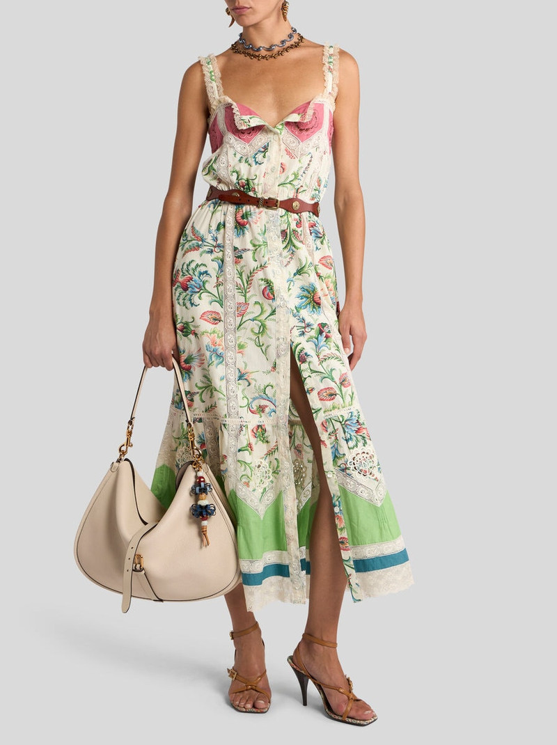 Etro COTTON MIDI DRESS WITH LACE INSERTS AND FLORAL MOTIF outlook