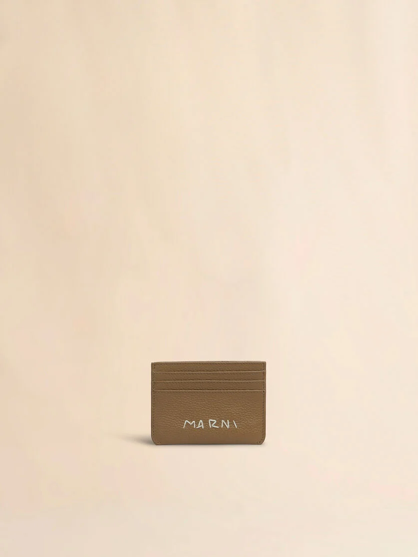 BROWN LEATHER CARDHOLDER WITH MARNI MENDING - 1