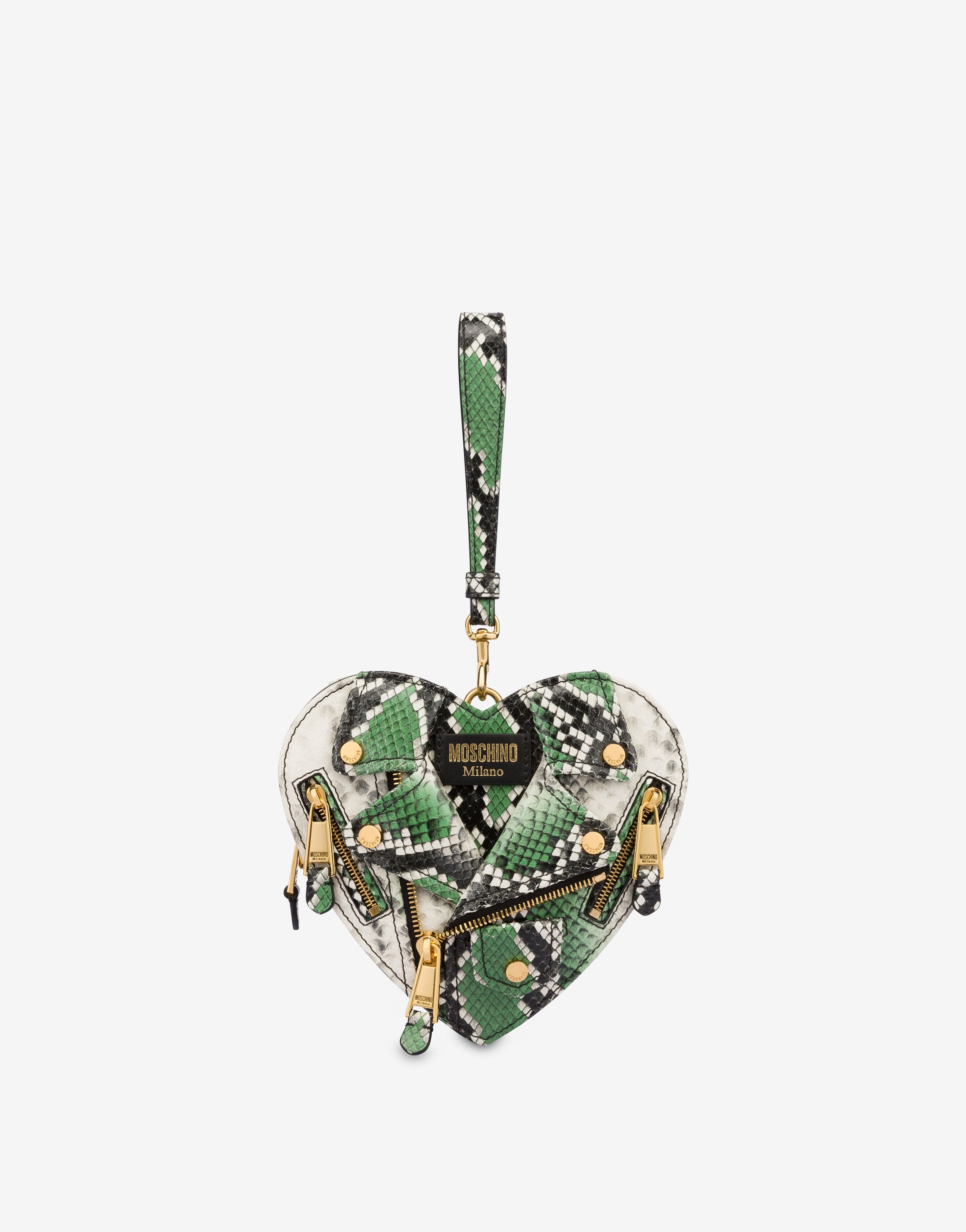 SMALL PYTHON-PRINT HEART BIKER BAG - 1