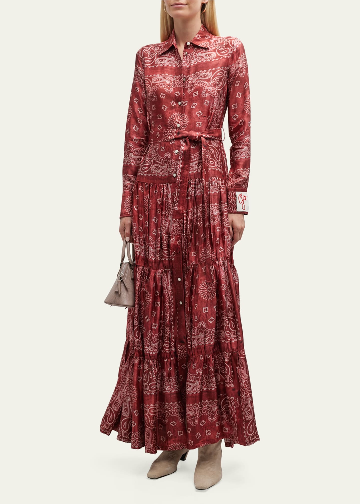 Golden Bandana-Print Long Shirtdress - 2