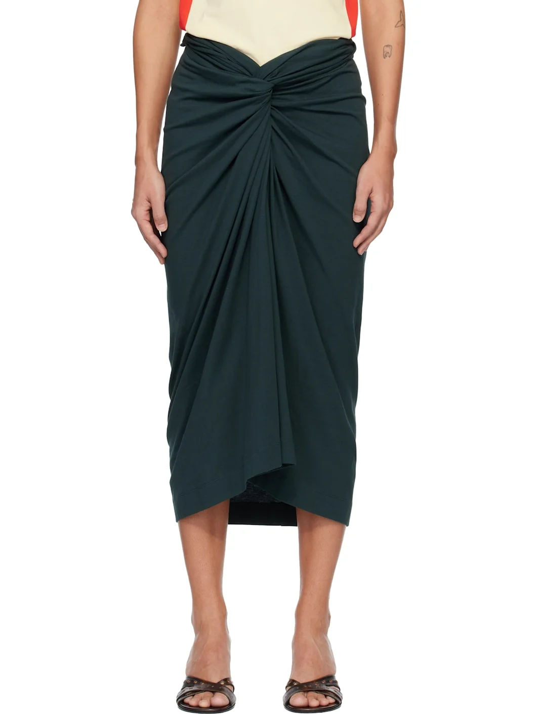 Green Knotted Jersey Midi Skirt - 1