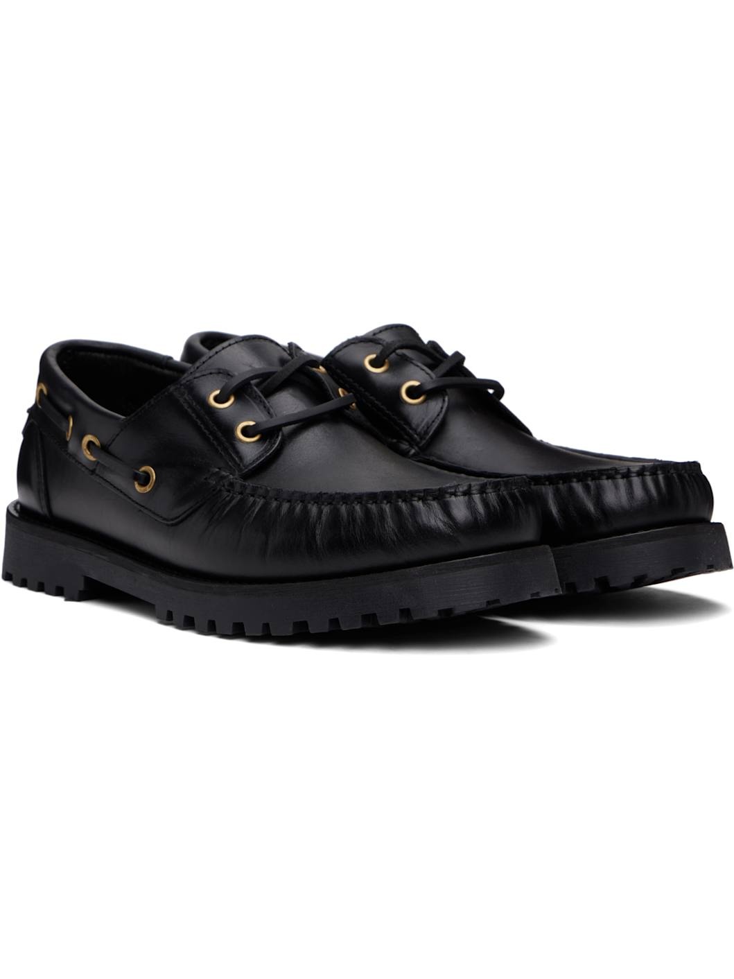 Black Leather Boat Shoes - 4