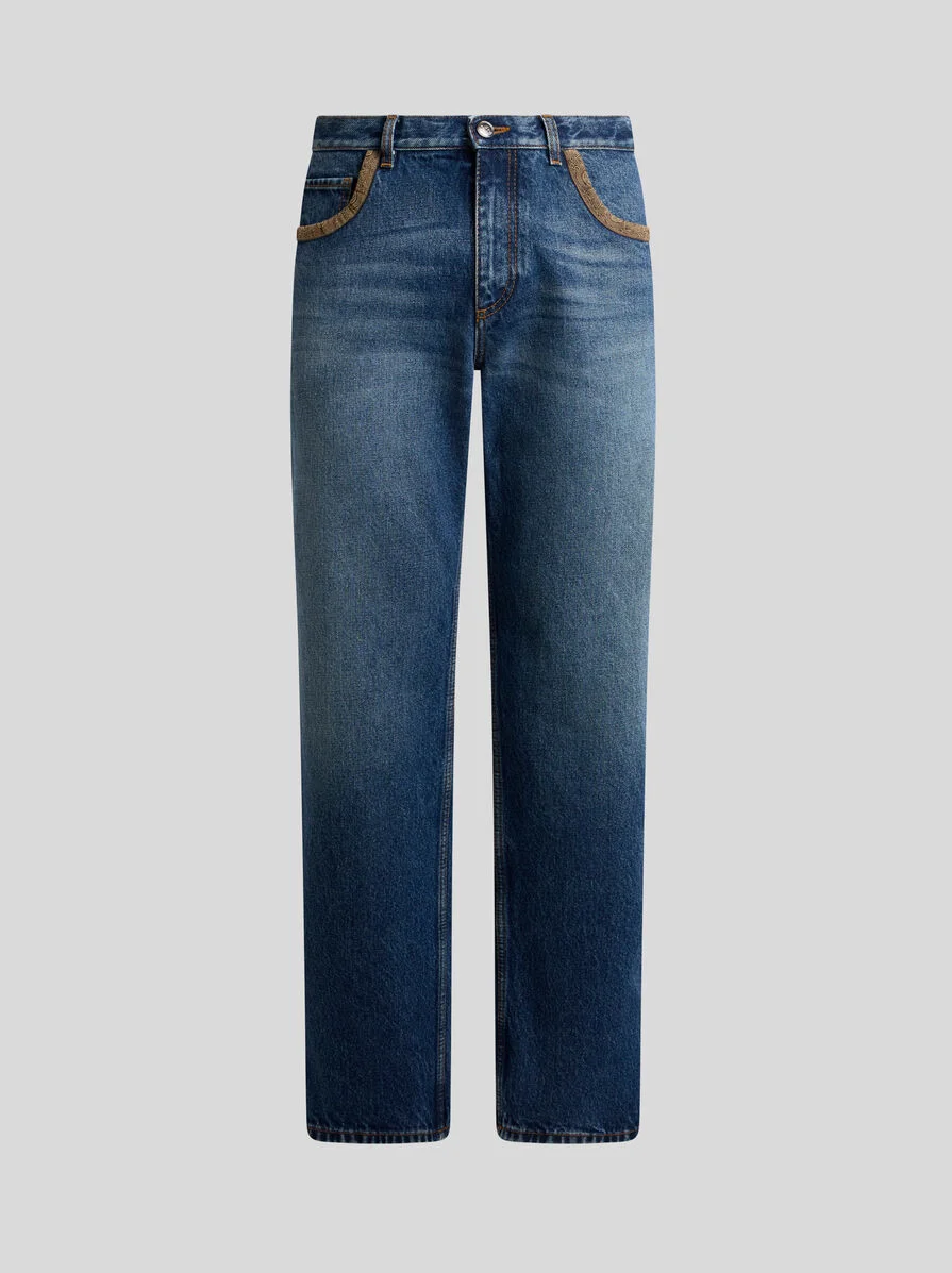 STRAIGHT-LEG COTTON DENIM JEANS WITH CONTRASTING DETAILS - 1
