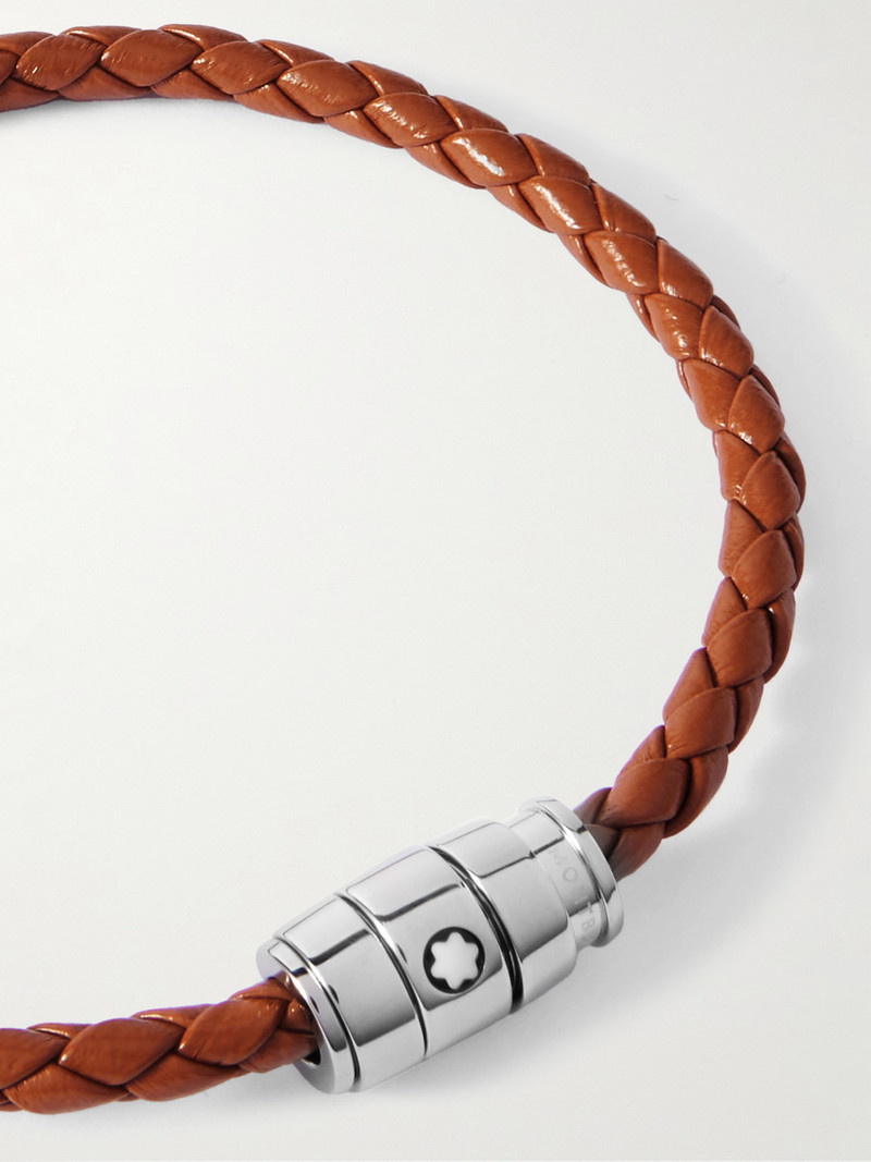 Meisterstück 3-Ring Stainless Steel and Woven Leather Bracelet 4
