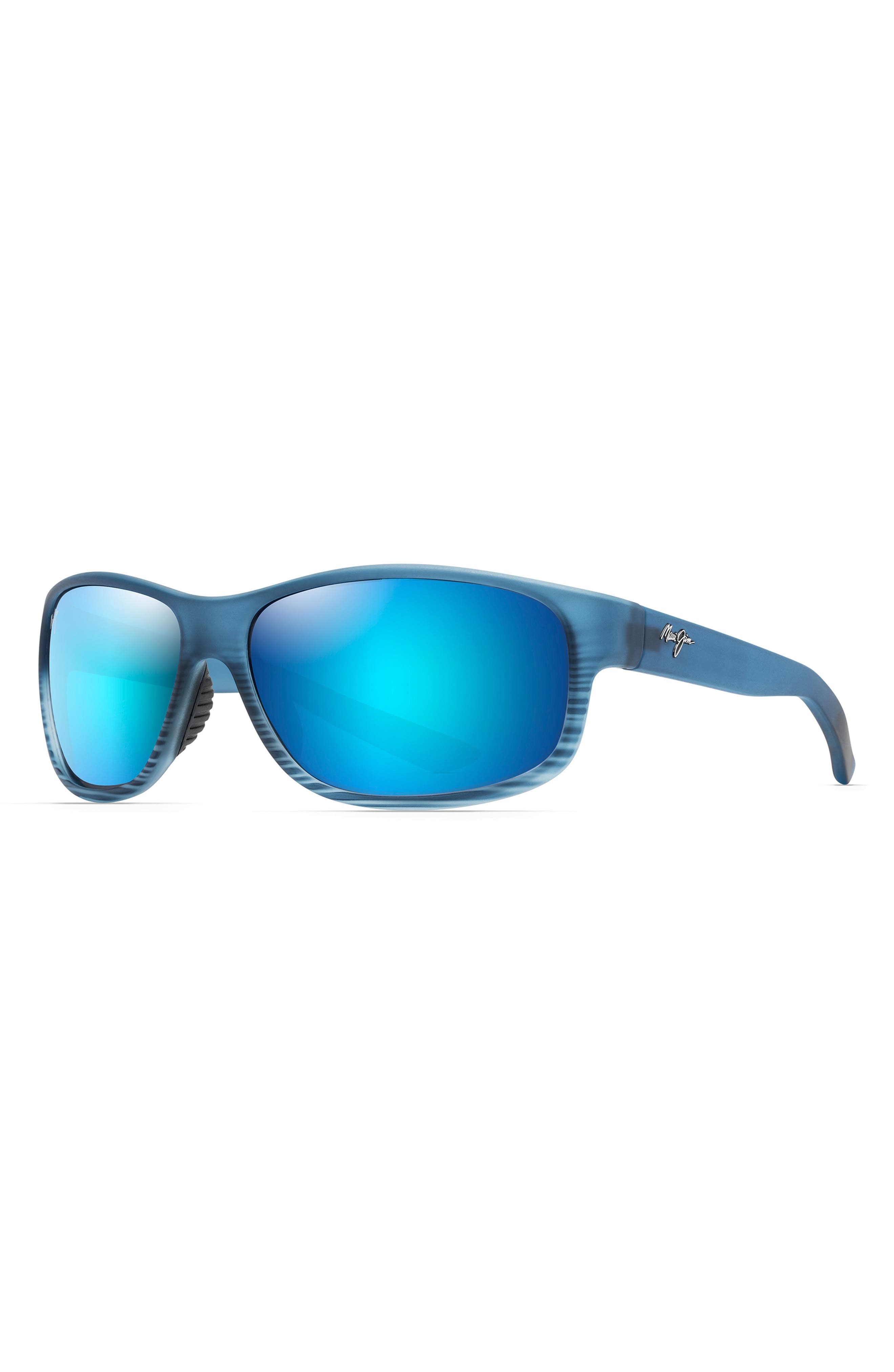 Maui Jim Kaiwi Channel 62mm PolarizedPlus2® Rectangular Sunglasses in Blue Black Stripe/Blue Hawaii  - 2