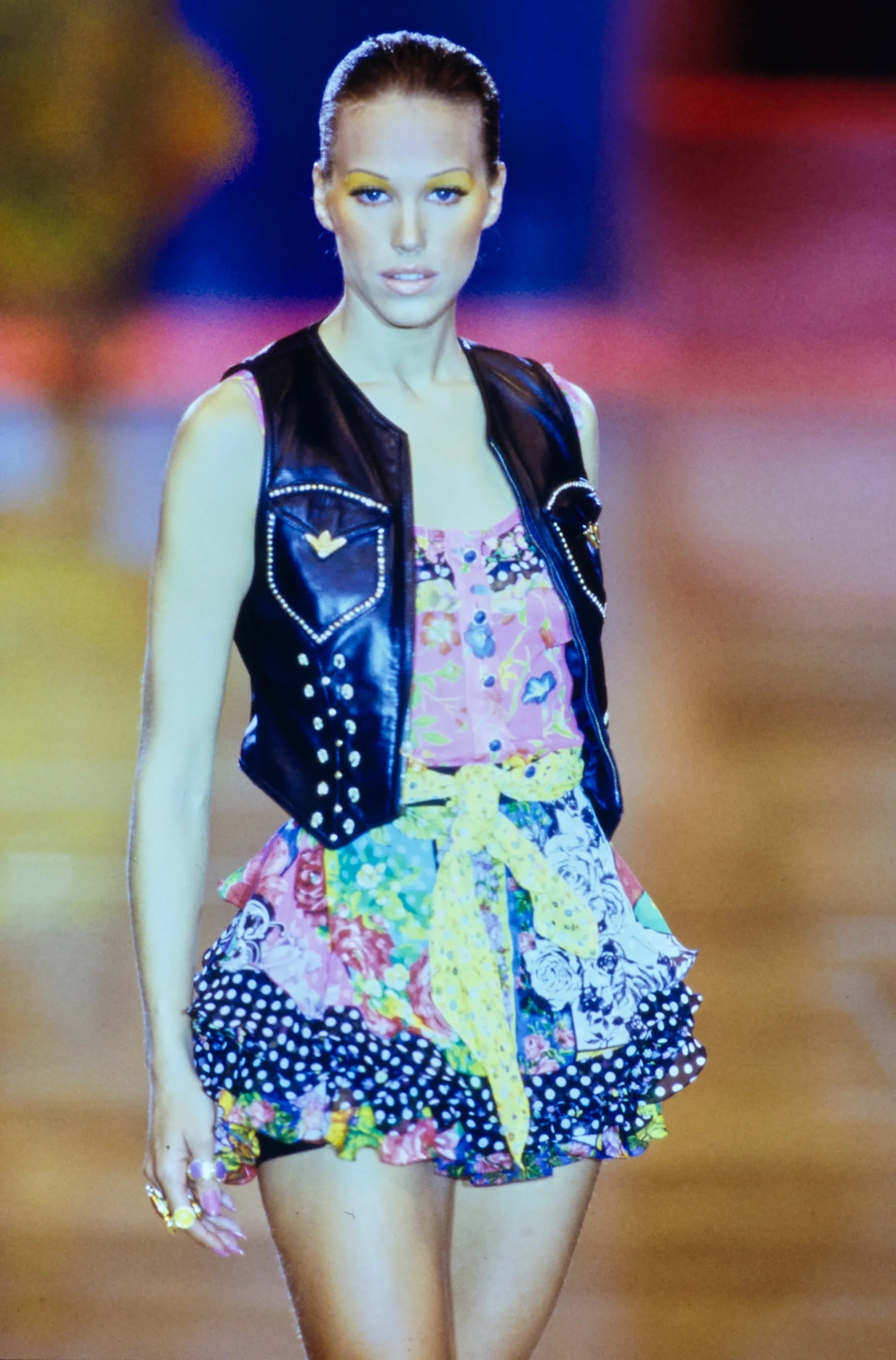 Gianni Versace Spring 1993 Western Lambskin Leather Gold Embellished Vest 40 1992 - 2