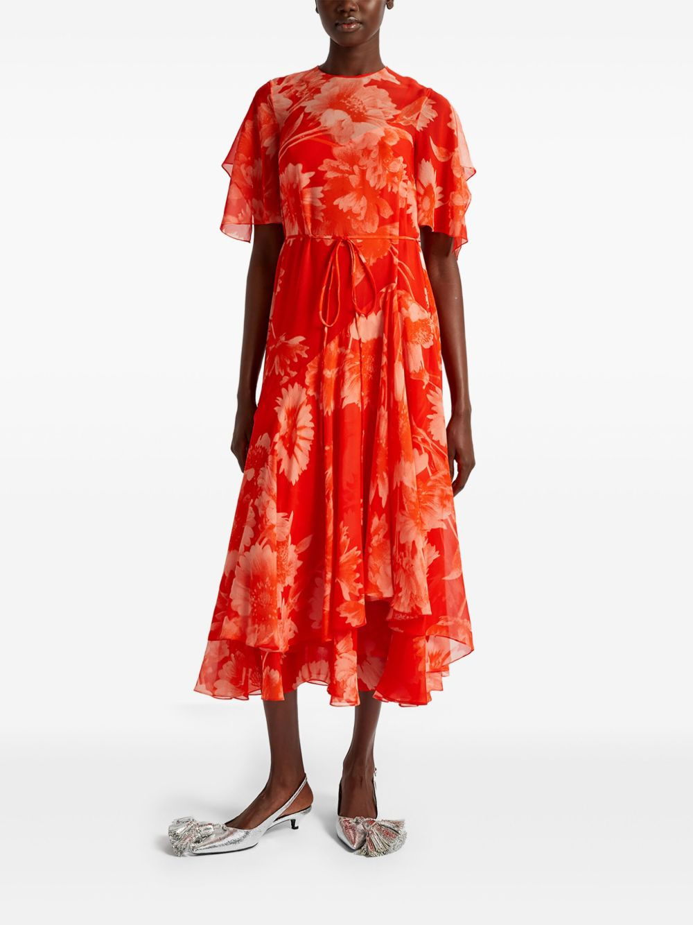 asymmetric short-sleeve midi dress - 3