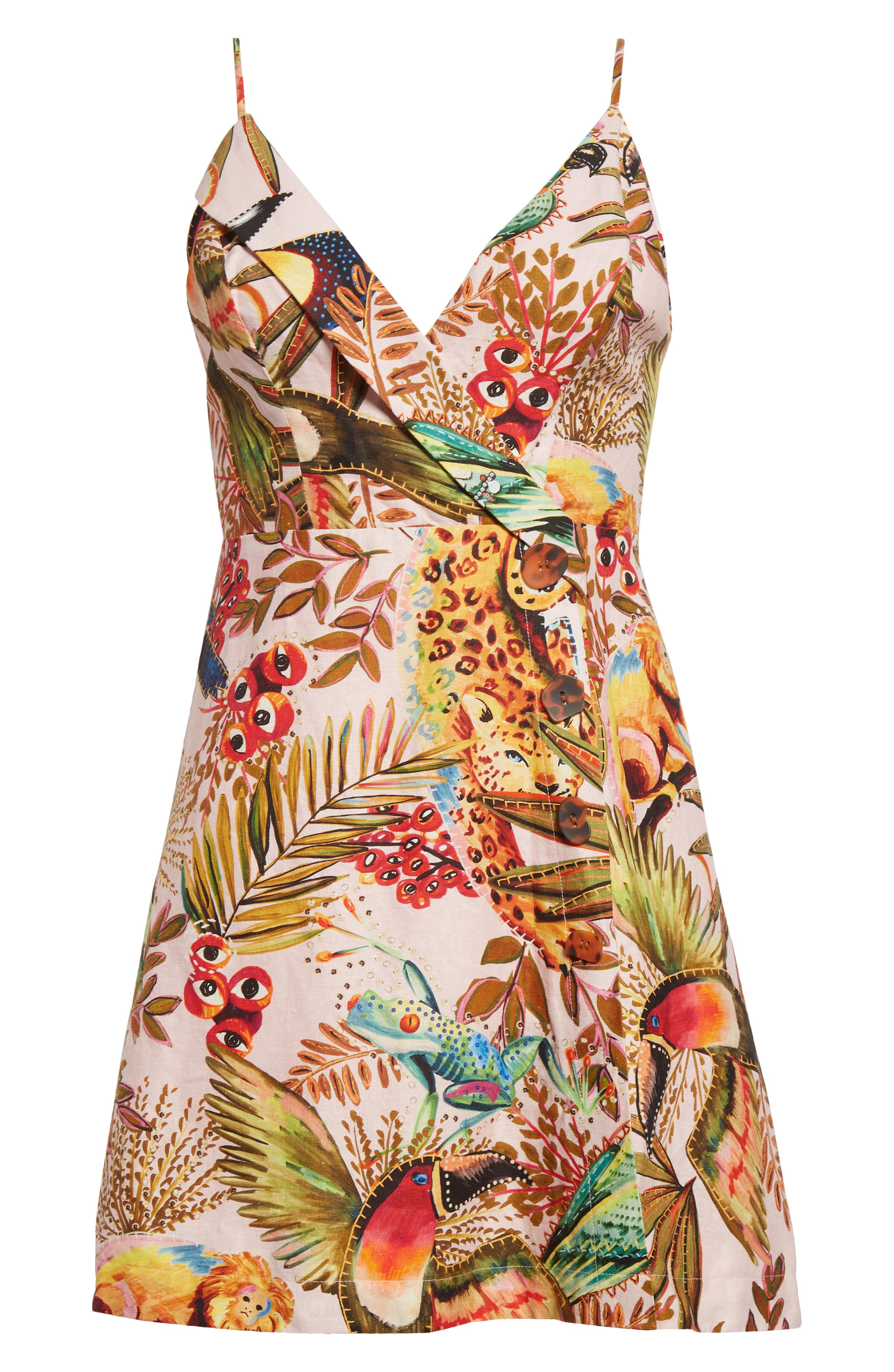 FARM Rio Into the Jungle Print Linen Blend Wrap Minidress in Pink at Nordstrom - 5