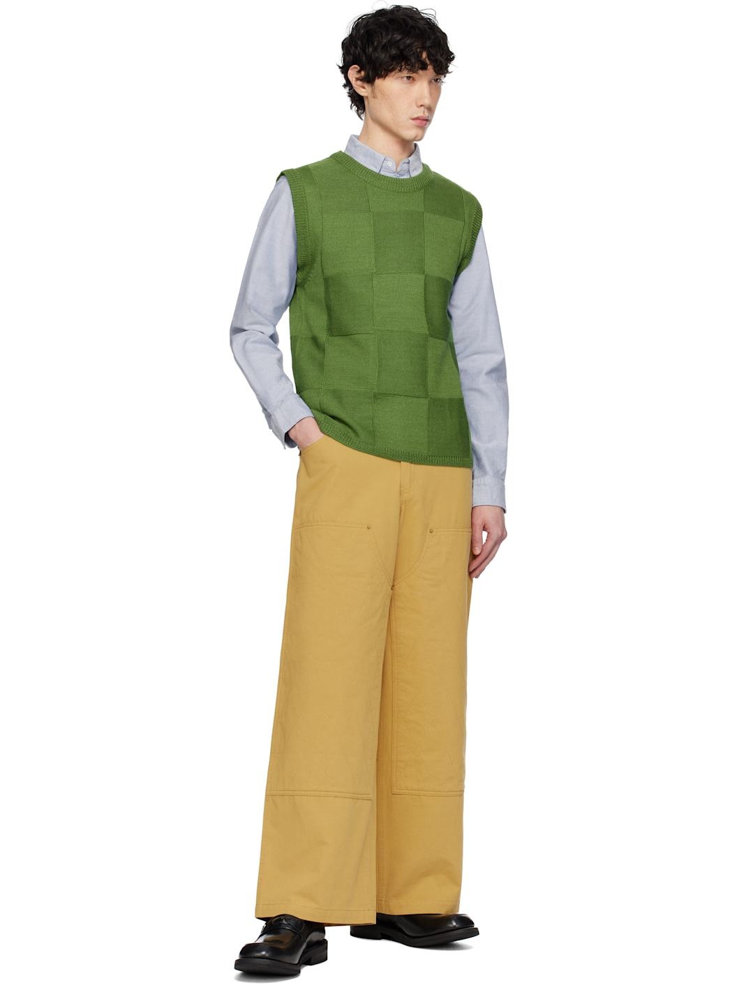 Green Damier Knit Vest - 4