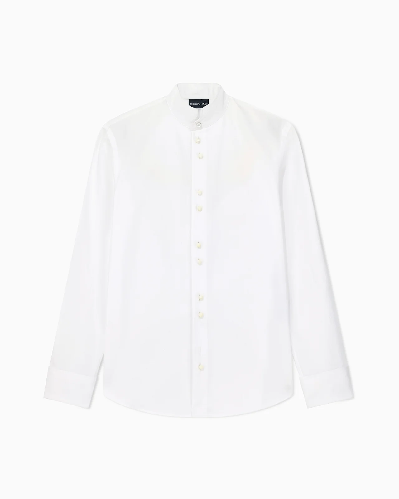 COTTON DRESS SHIRT WITH MANDARIN COLLAR AND BUTTONED CUFFS - 1