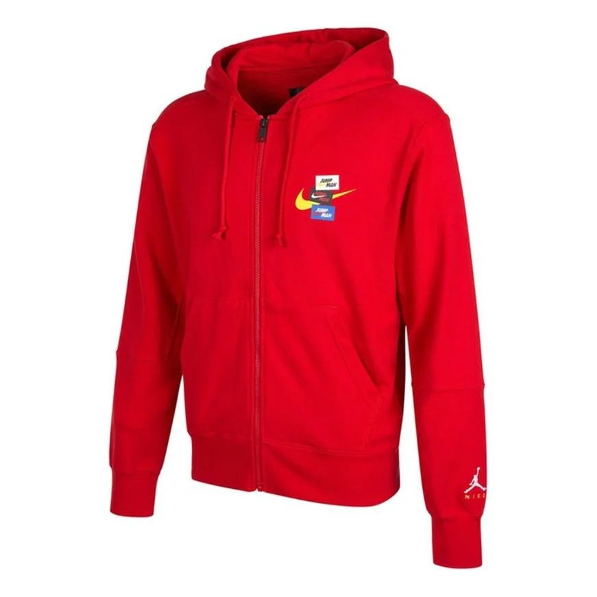 Men's Air Jordan Woven Label Logo Sports Hooded Jacket Red DH7727-687 - 1