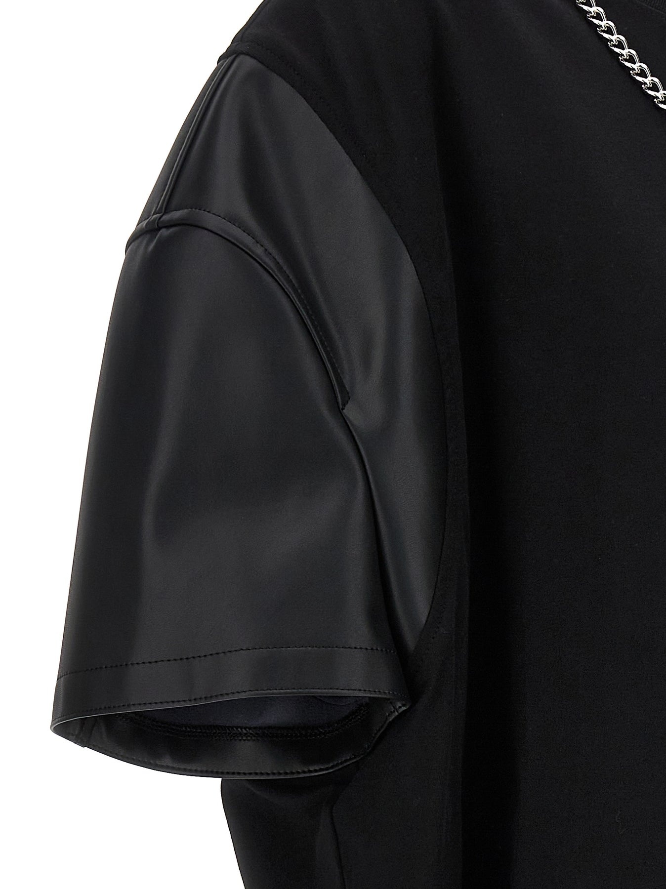 Eco-Leather Sleeve T-Shirt Black - 4