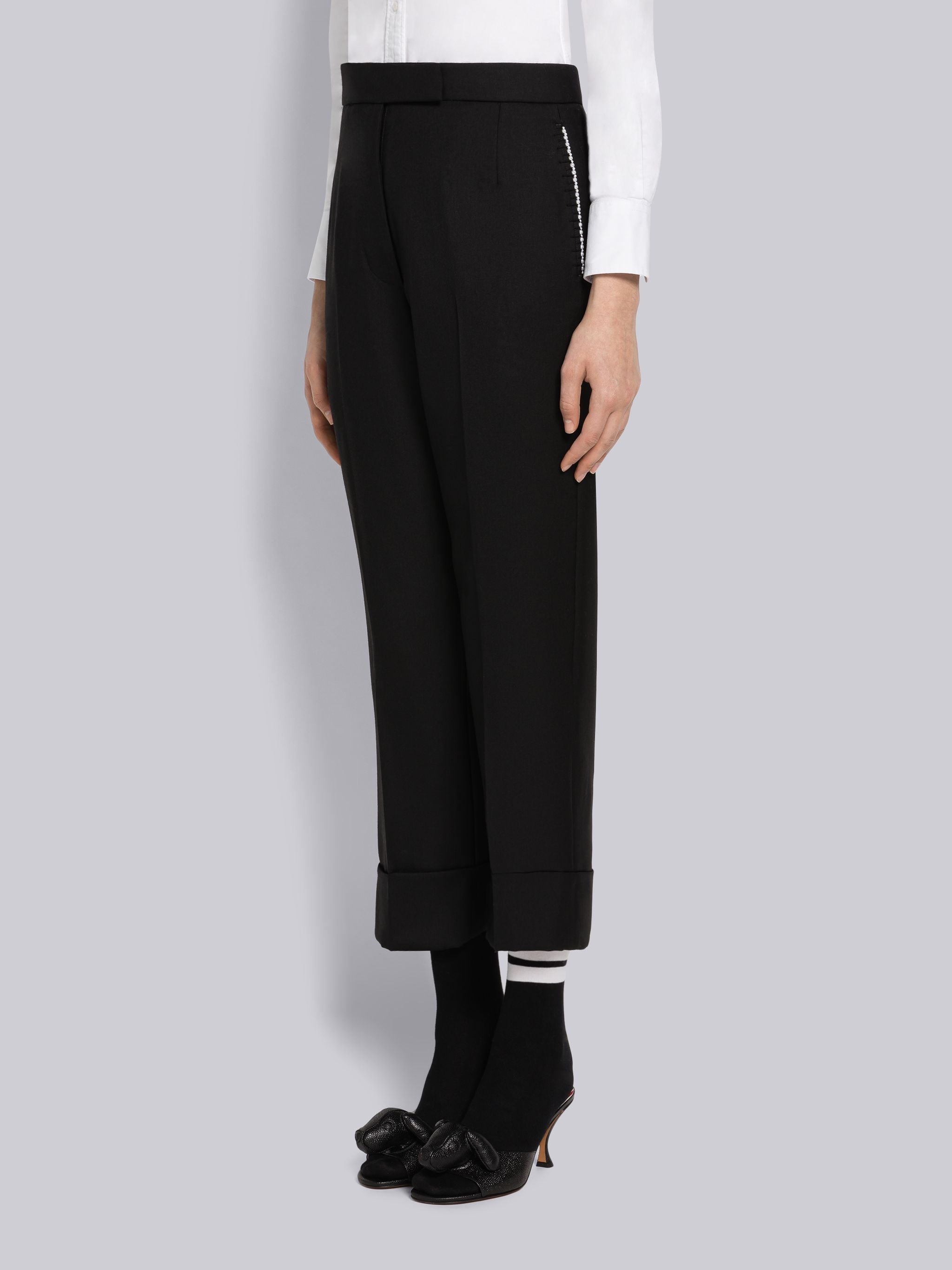 Super 120s Wool Twill Classic Backstrap Trouser With Pearls - 2