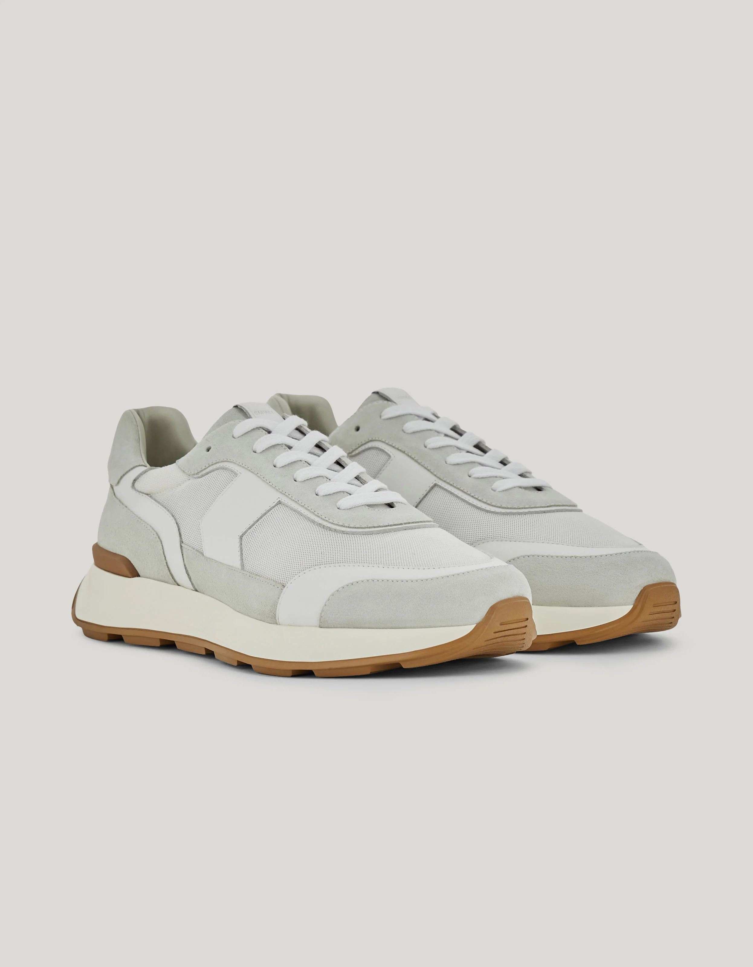 WHITE TECHNICAL FABRIC AND LEATHER RUNNER SNEAKERS - 1