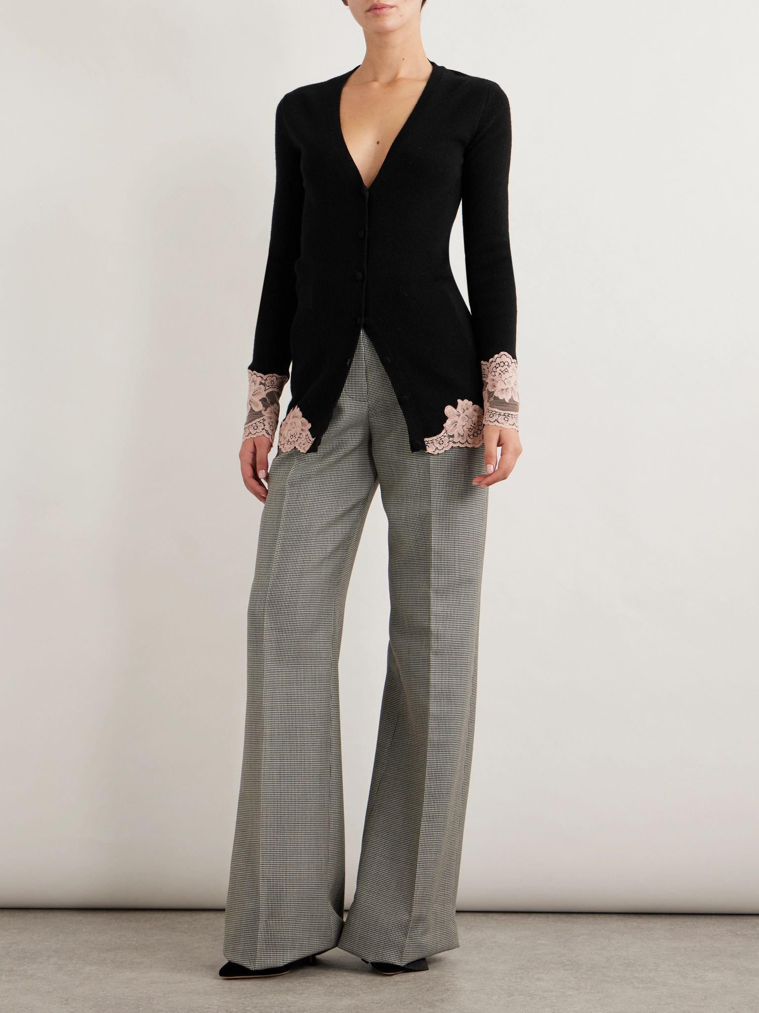 Lace-trimmed cashmere cardigan Black - 2