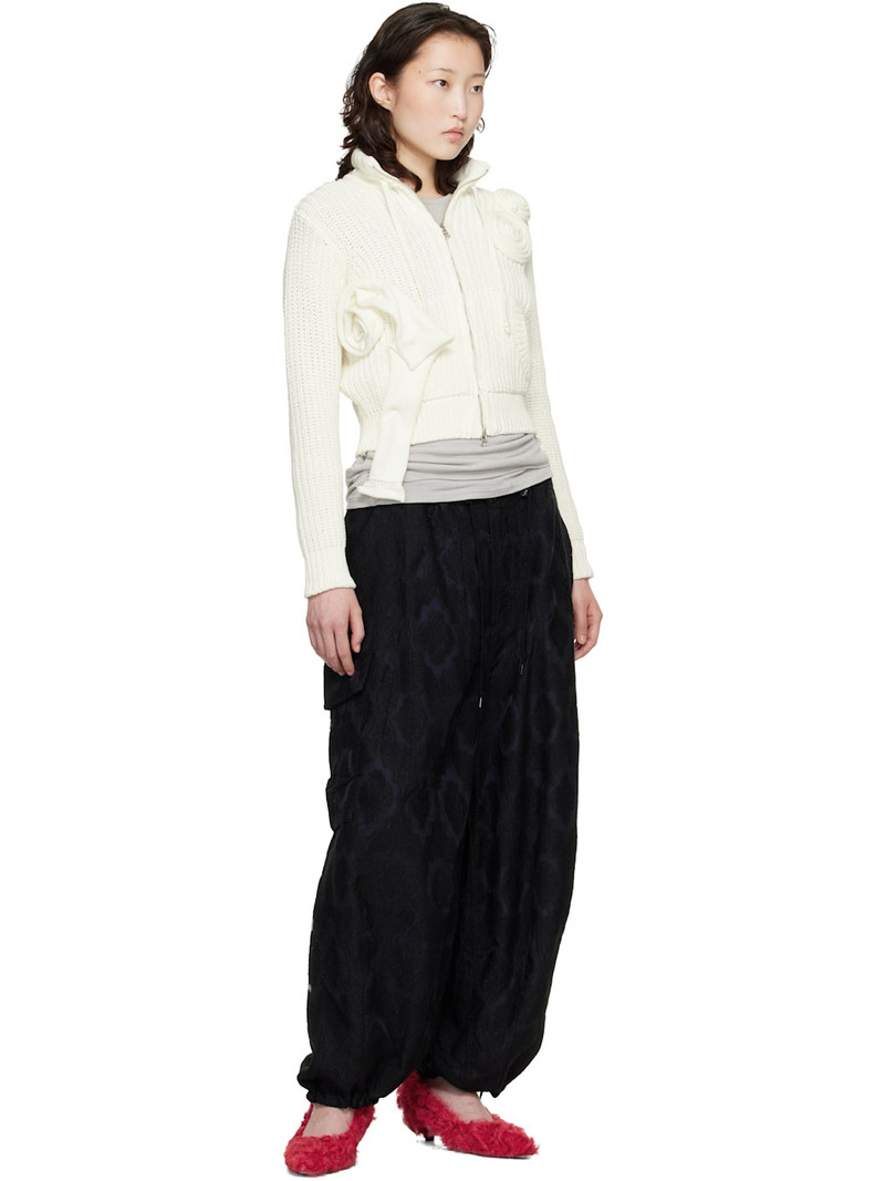 OPEN YY Off-White Applique Knit Zipup Sweater outlook