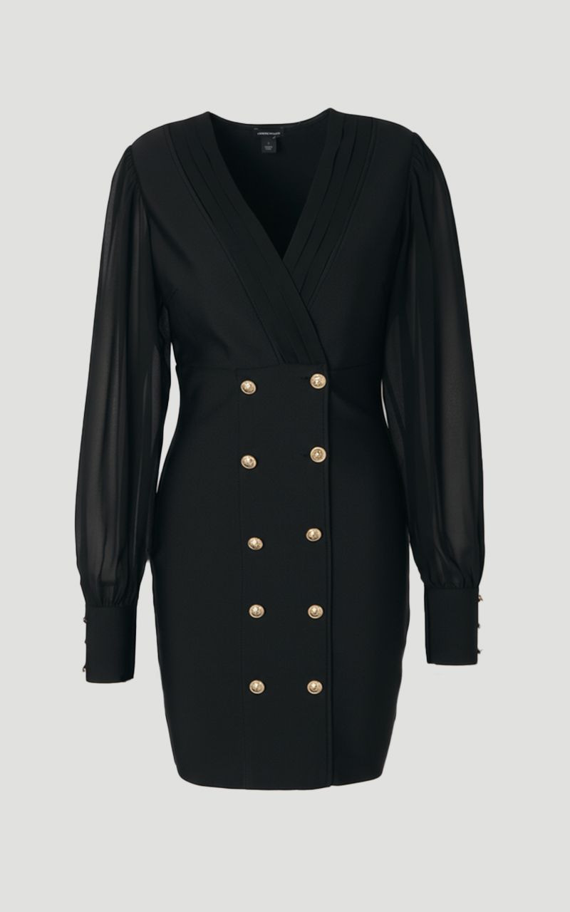 Figure Form Woven Mix Military Button Blazer Knit Mini Dress - 1
