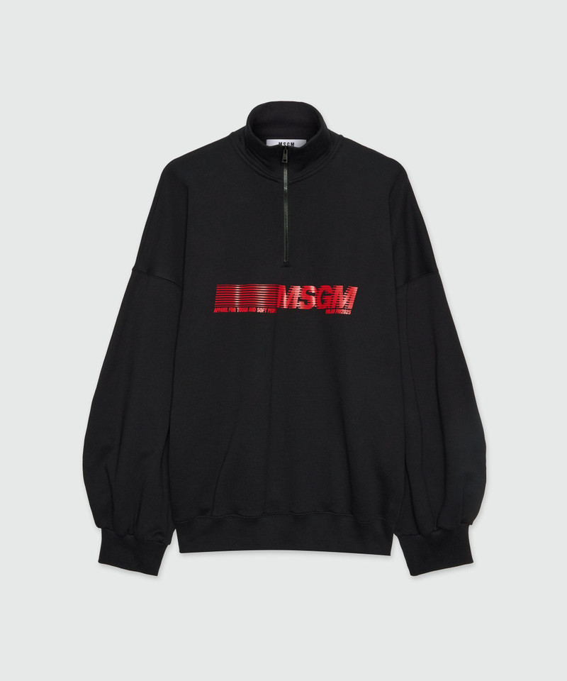 Black high-neck jersey sweatshirt with logo print 1