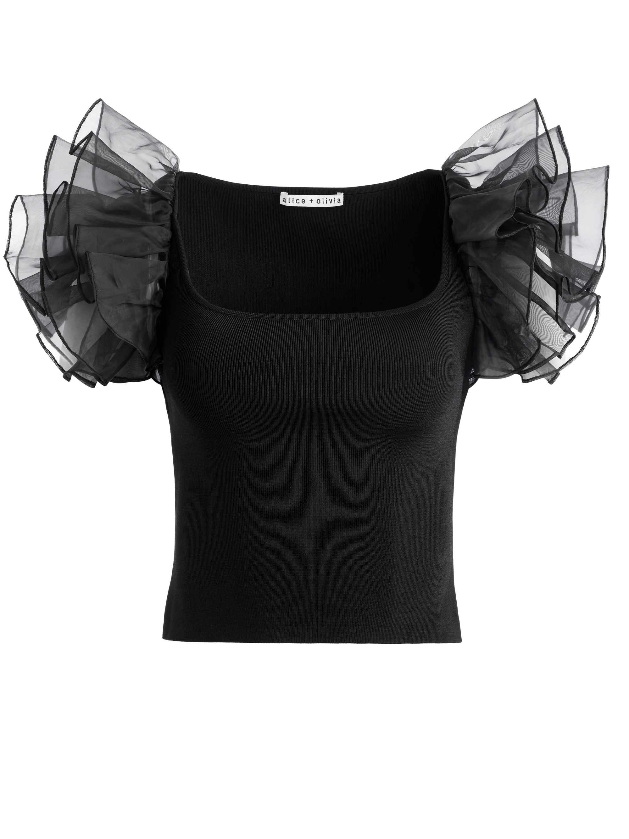 MERIDA SQUARE NECK RUFFLE SLEEVE CROP TOP - 1