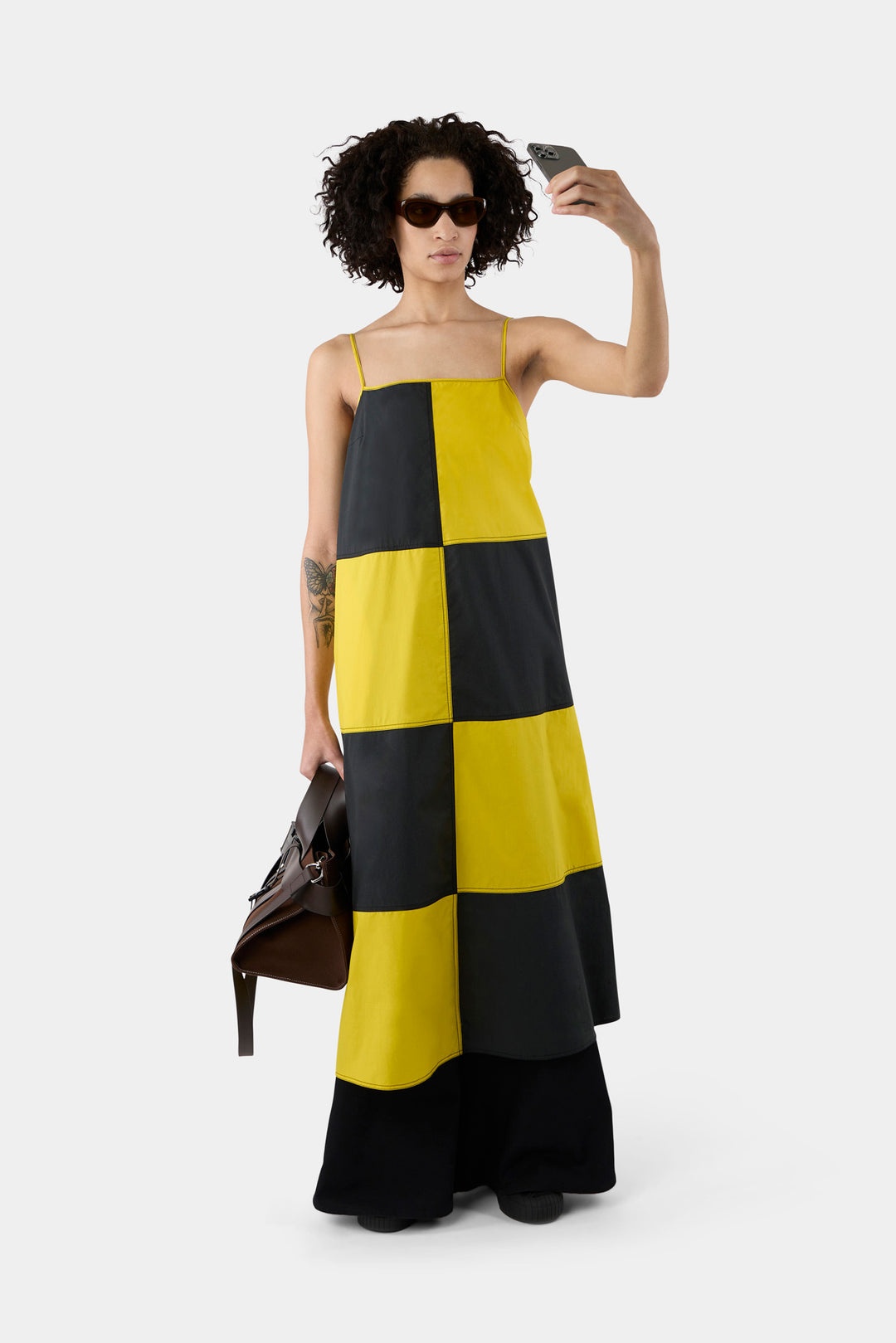 CHESS STRAP DRESS / petrol blue & yellow - 2